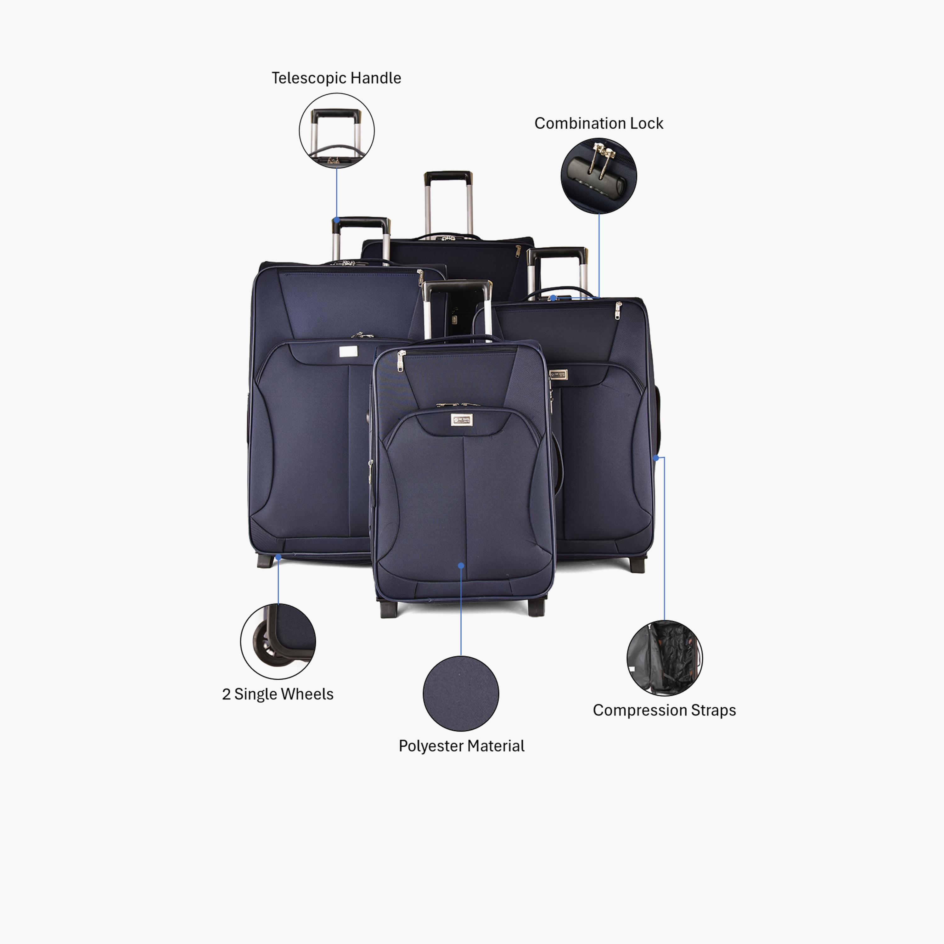 New Travel Set of 4 Polyester Soft-Sided 2-Wheeler Inline Trolley Bag with Combination Lock-travel-luggagesandbags-luggage-image-2