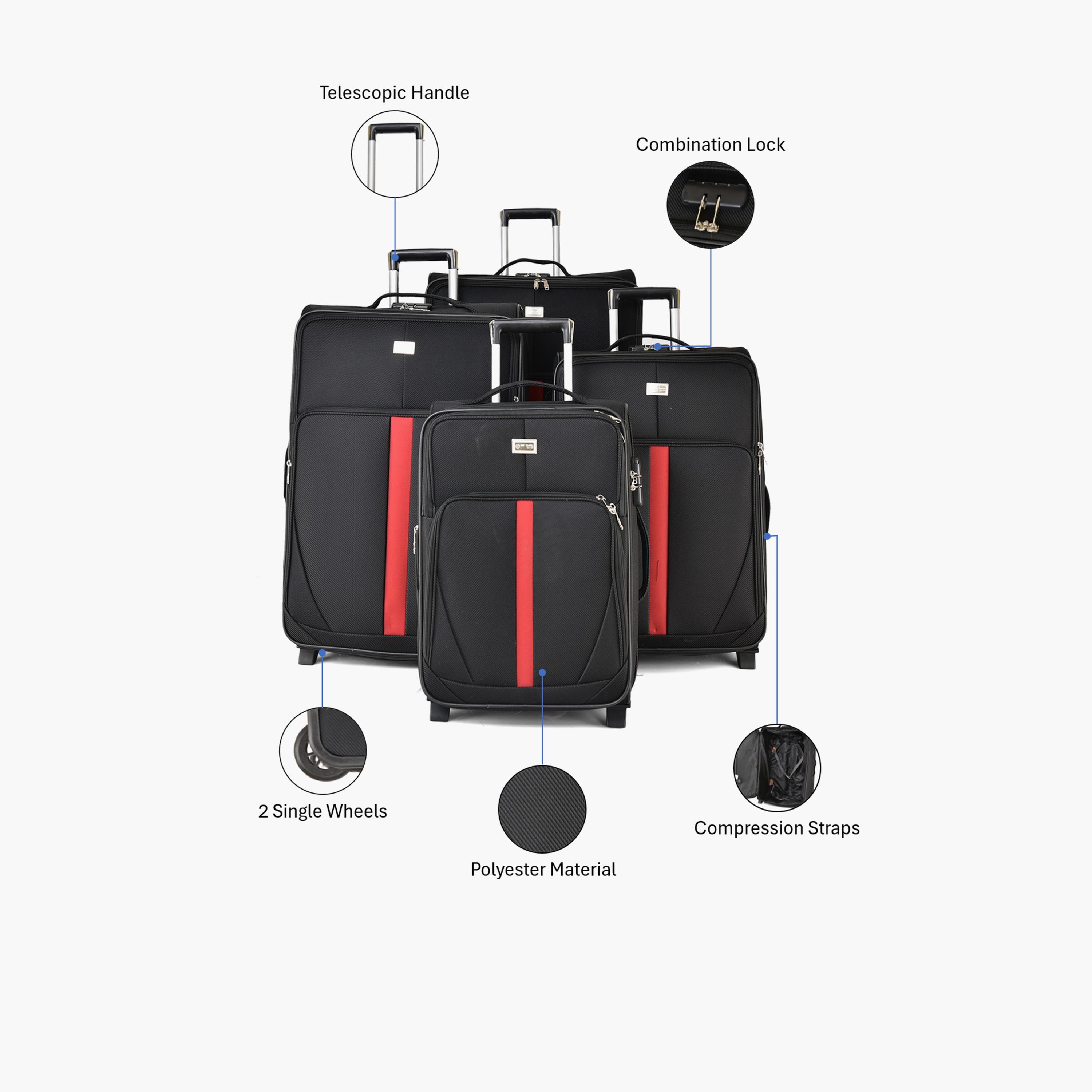 New Travel Set of 4 Polyester Soft-Sided 2-Wheeler Inline Trolley Bag with Combination Lock-travel-luggagesandbags-luggage-image-2