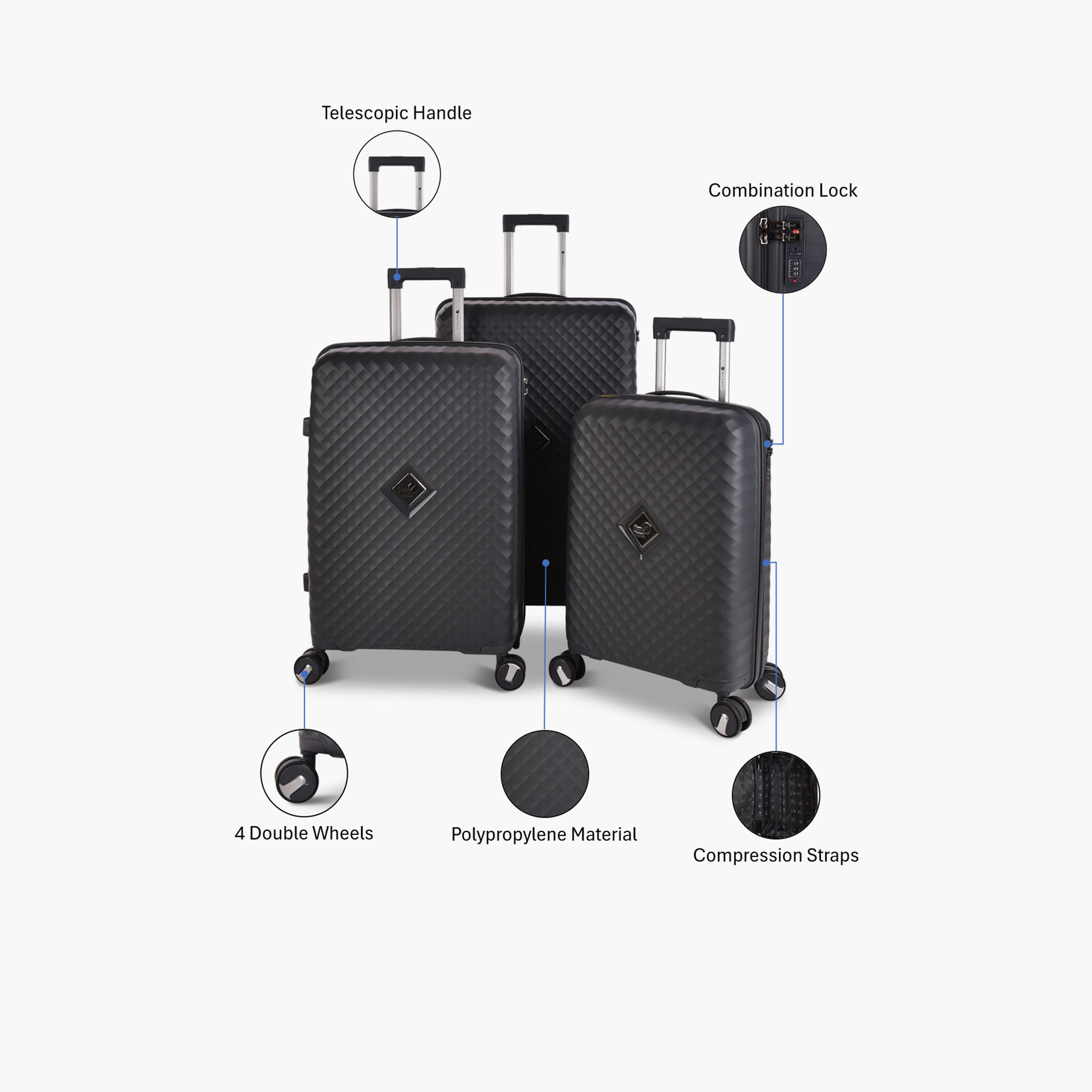 New Travel Set of 3 Polypropylene Hard-Sided 4-Wheeler Spinner Trolley Bag with Combination Lock-travel-luggagesandbags-luggage-image-2