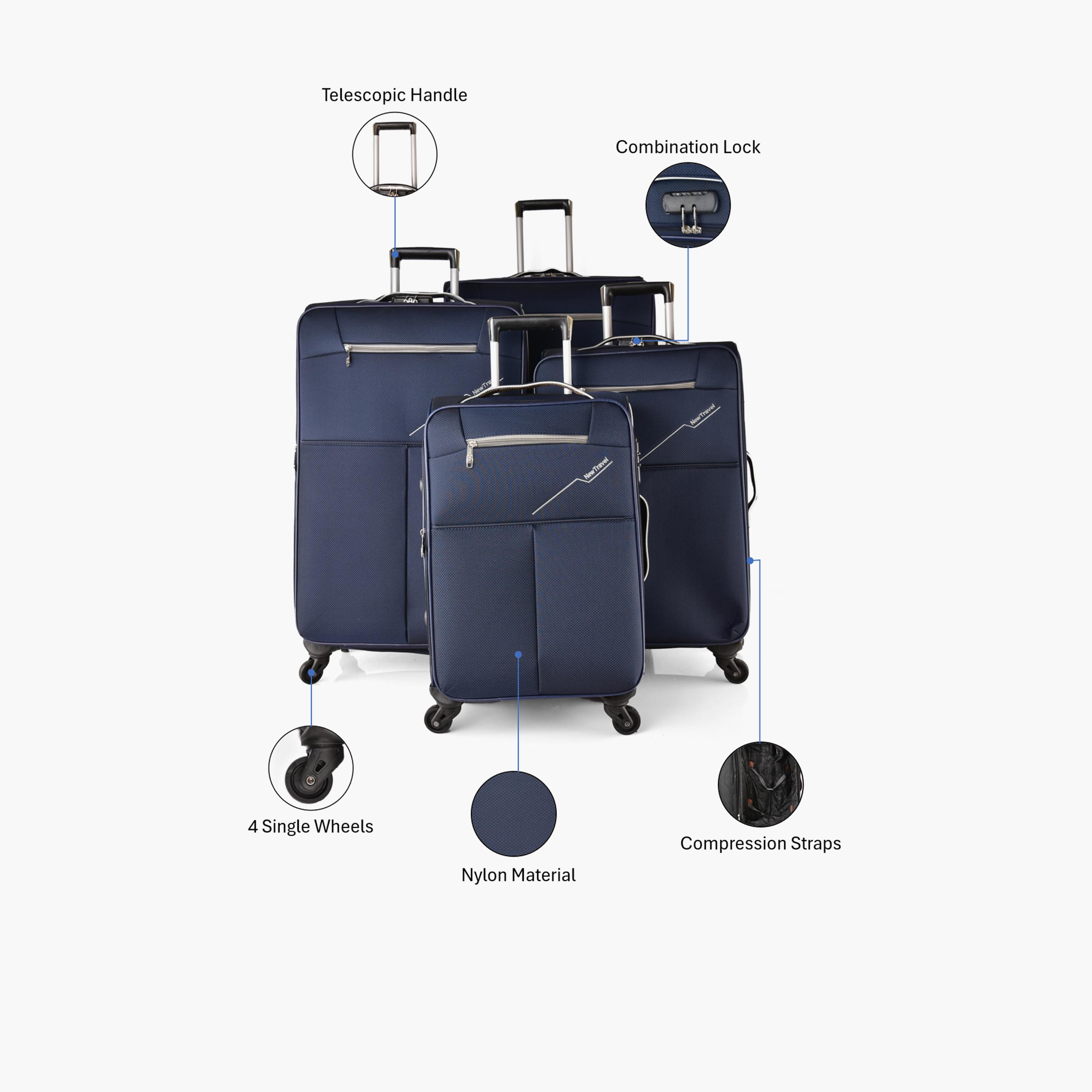 New Travel Set of 4 Nylon Soft-Sided 4-Wheeler Spinner Trolley Bag with Combination Lock-travel-luggagesandbags-luggage-image-2