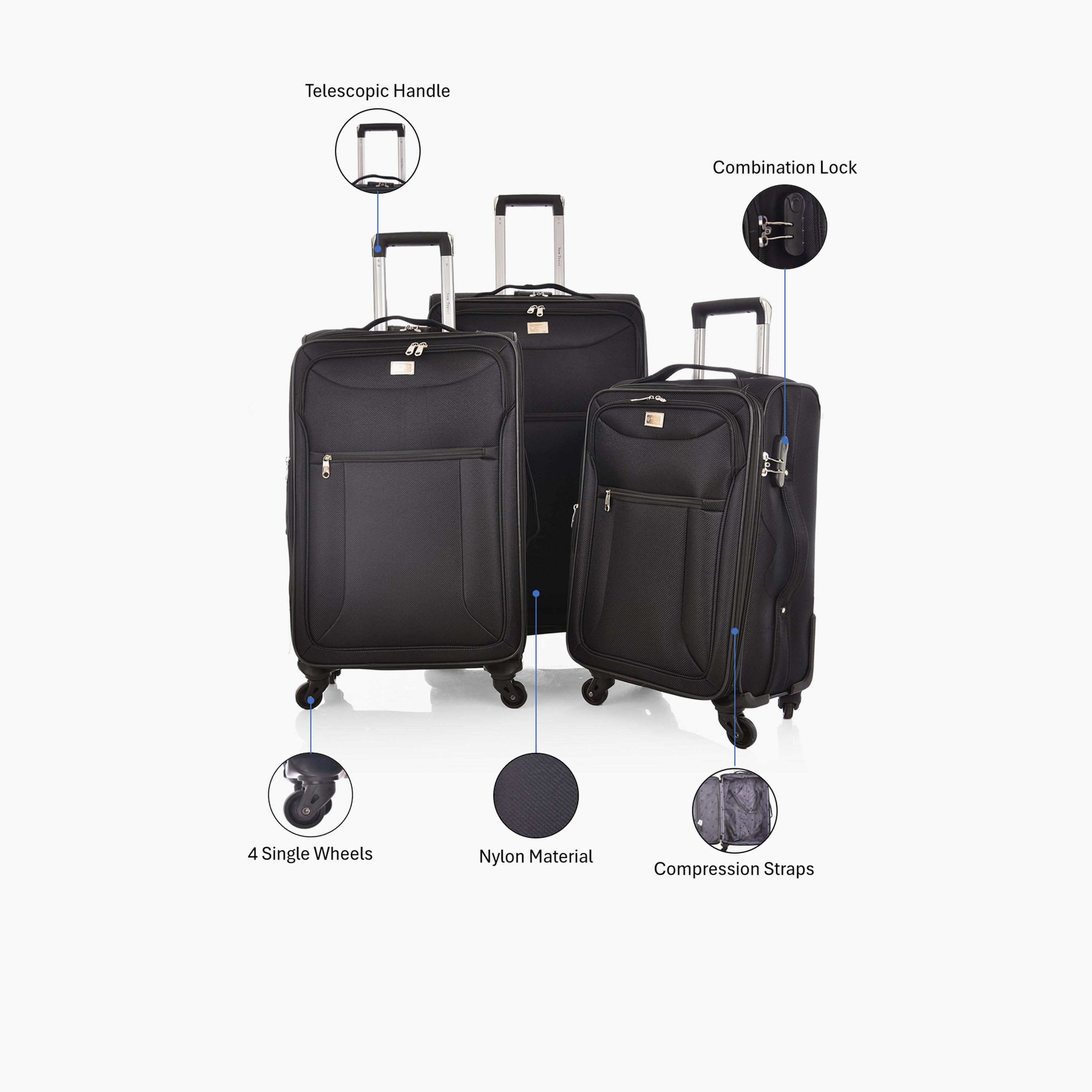 New Travel Set of 3 Nylon Soft-Sided 4-Wheeler Spinner Trolley Bag with Combination Lock-travel-luggagesandbags-luggage-image-2