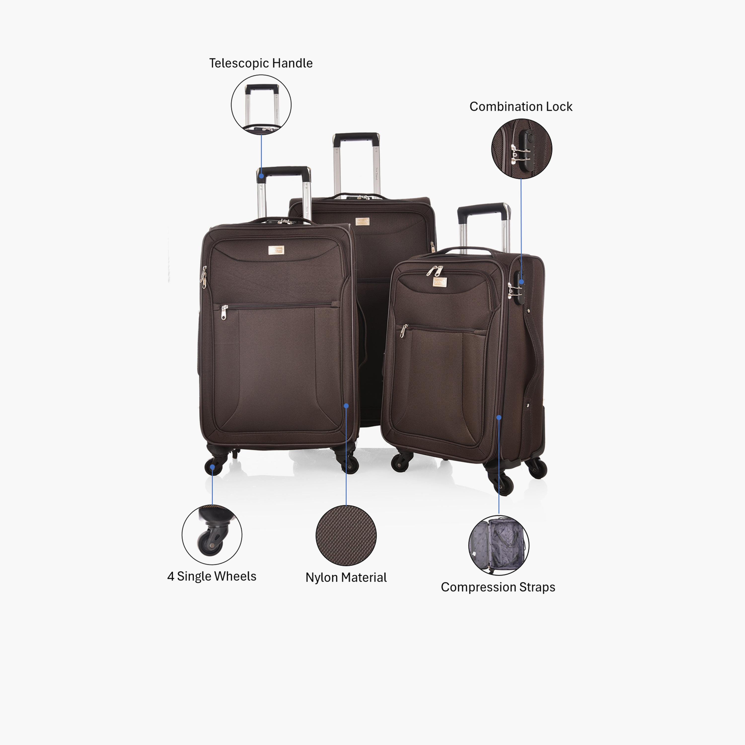 نيو ترافل - طقم  3 شنط سفر بأربع عجلات من النايلون الناعم مع قفل برقم سري-travel-luggagesandbags-luggage-image-2