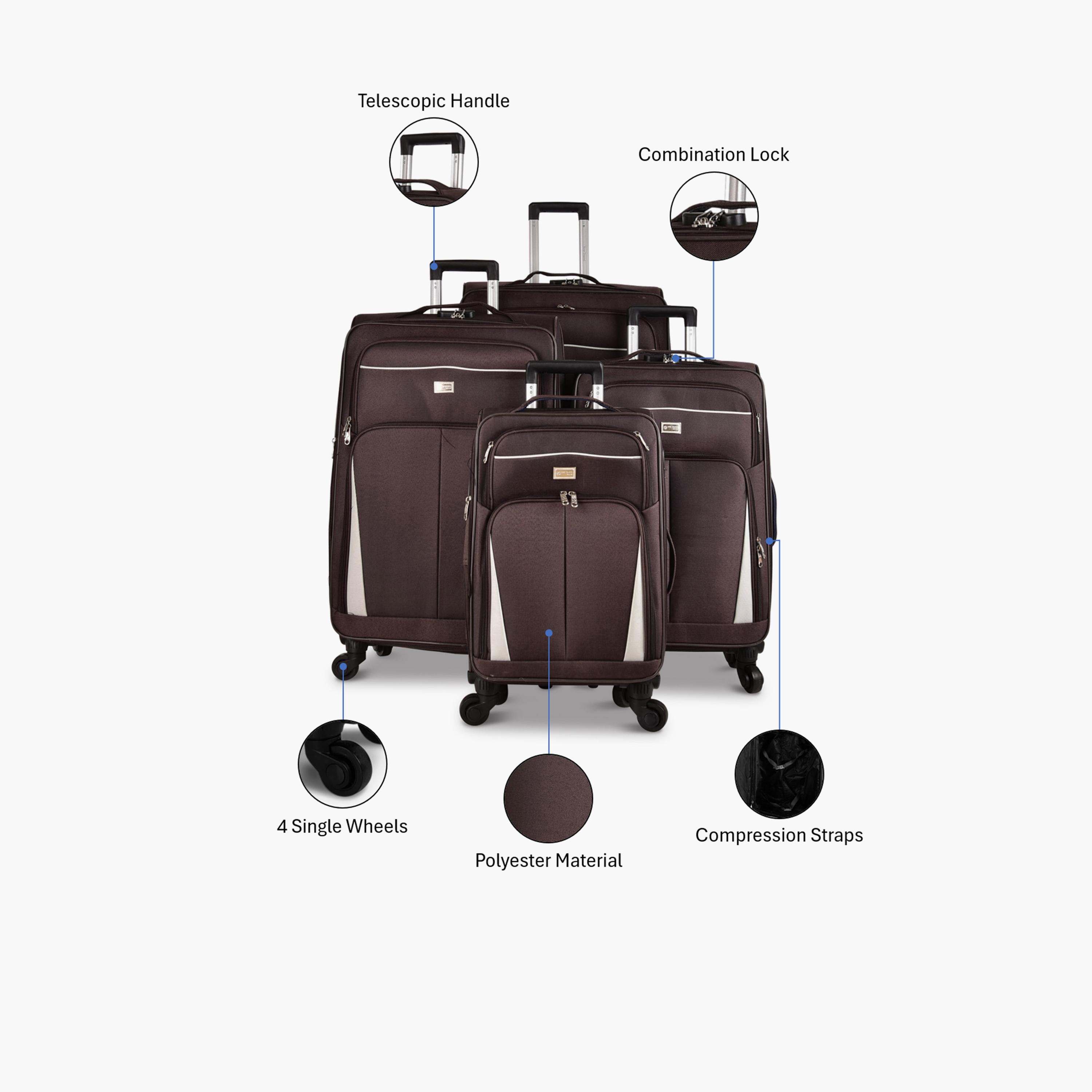 New Travel Set of 4 Polyester Soft-Sided 4-Wheeler Spinner Trolley Bag with Combination Lock-travel-luggagesandbags-luggage-image-2