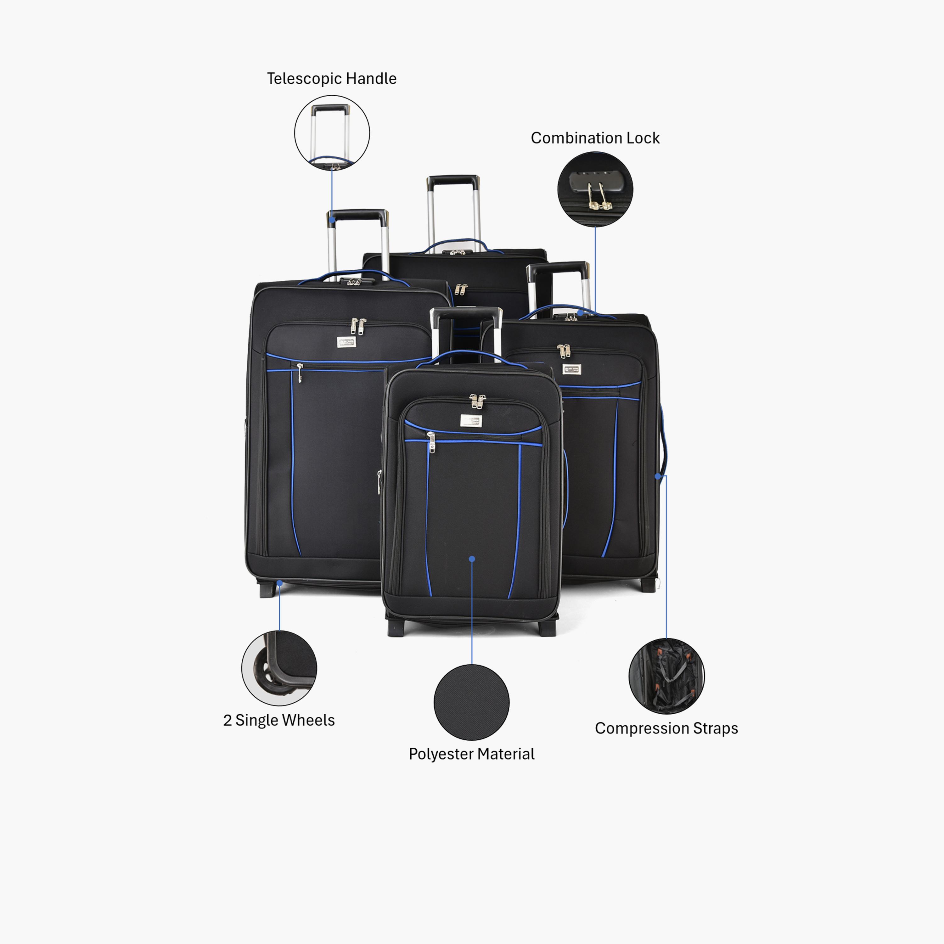 New Travel Set of 4 Polyester Soft-Sided 2-Wheeler Inline Trolley Bag with Combination Lock-travel-luggagesandbags-luggage-image-2