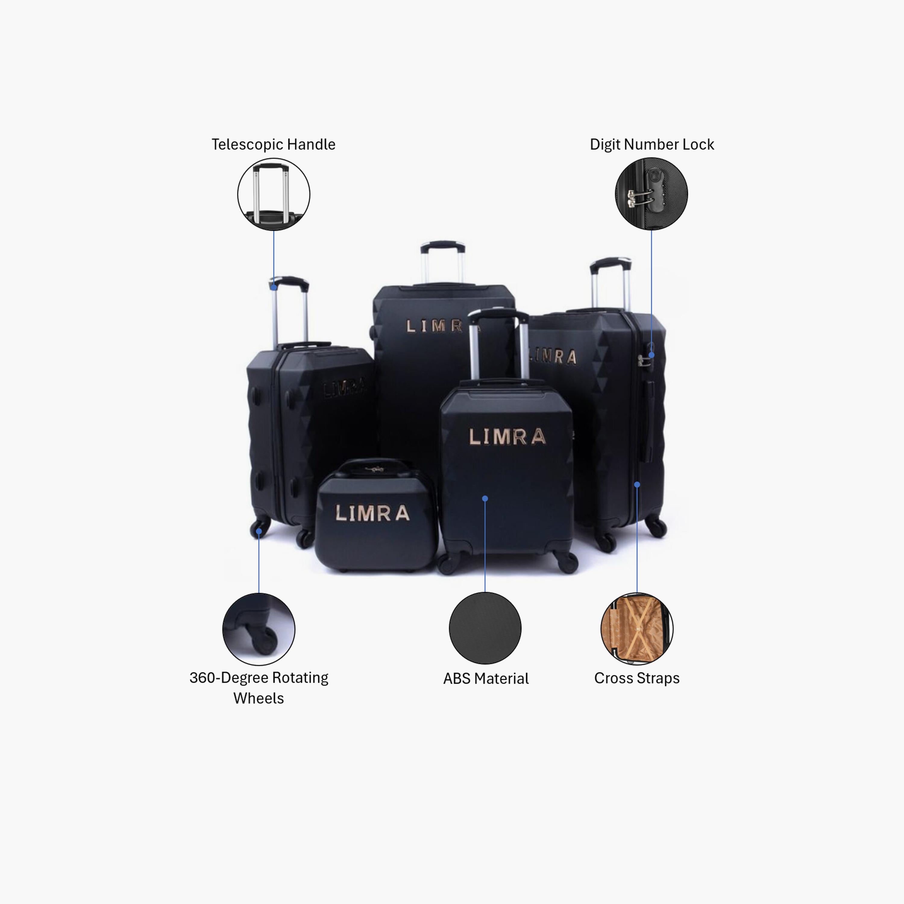 LIMRA Set of 5 ABS Hard Sided 4-Wheeler Spinner Luggage with Combination Lock-travel-luggagesandbags-luggage-image-2