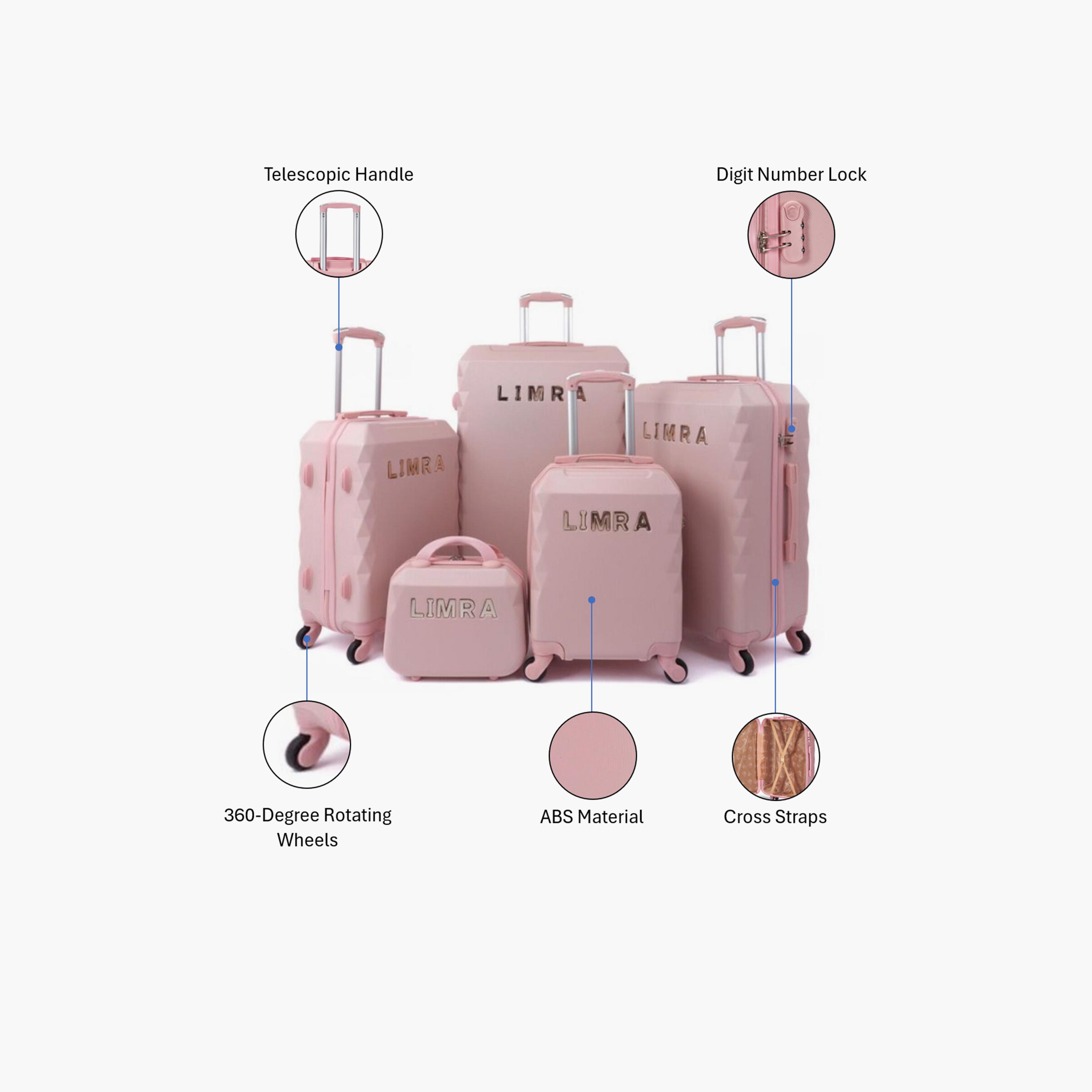 LIMRA Set of 5 ABS Hard Sided 4-Wheeler Spinner Luggage with Combination Lock-travel-luggagesandbags-luggage-image-2
