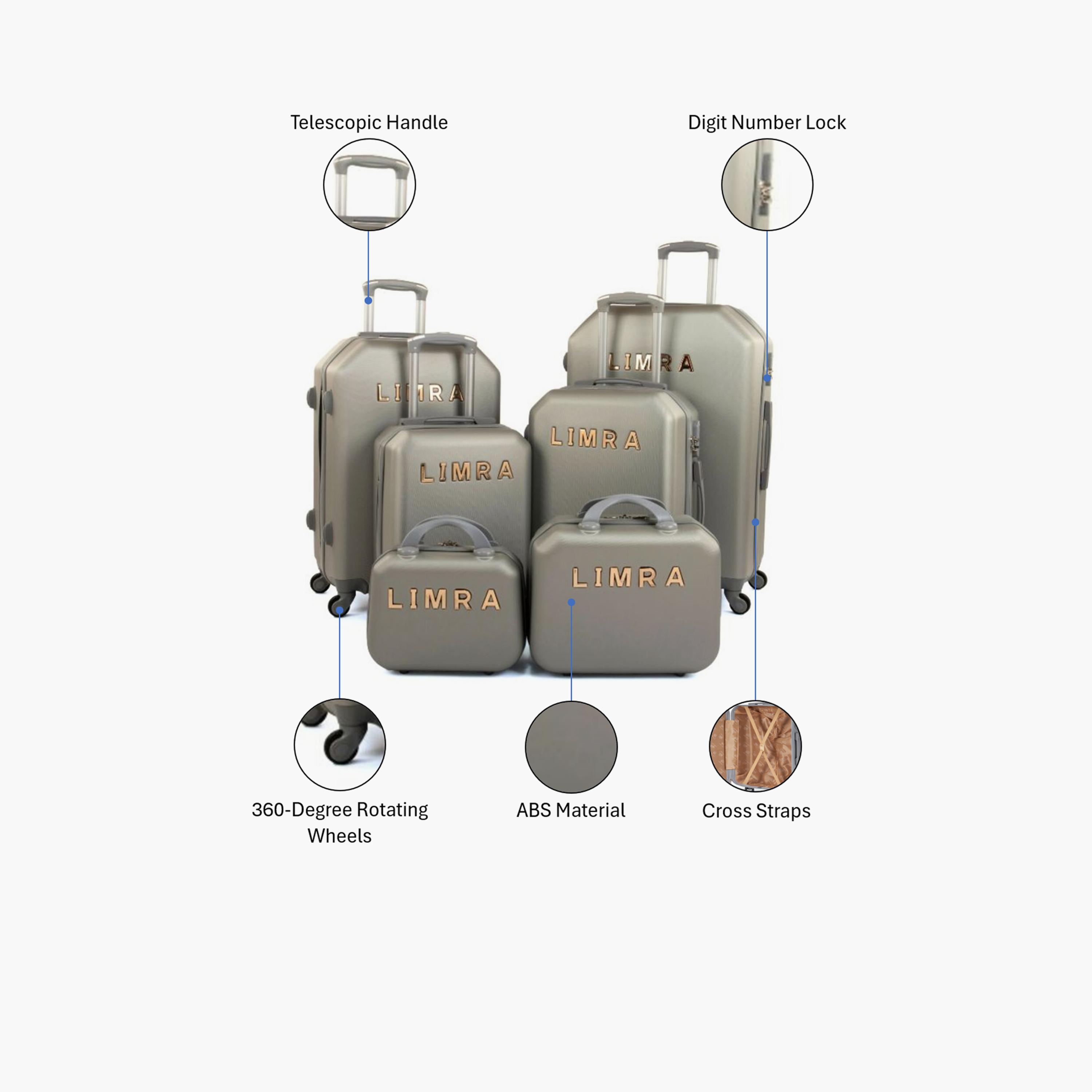 LIMRA Set of 6 ABS Hard Sided 4-Wheeler Spinner Luggage with Combination Lock-travel-luggagesandbags-luggage-image-2