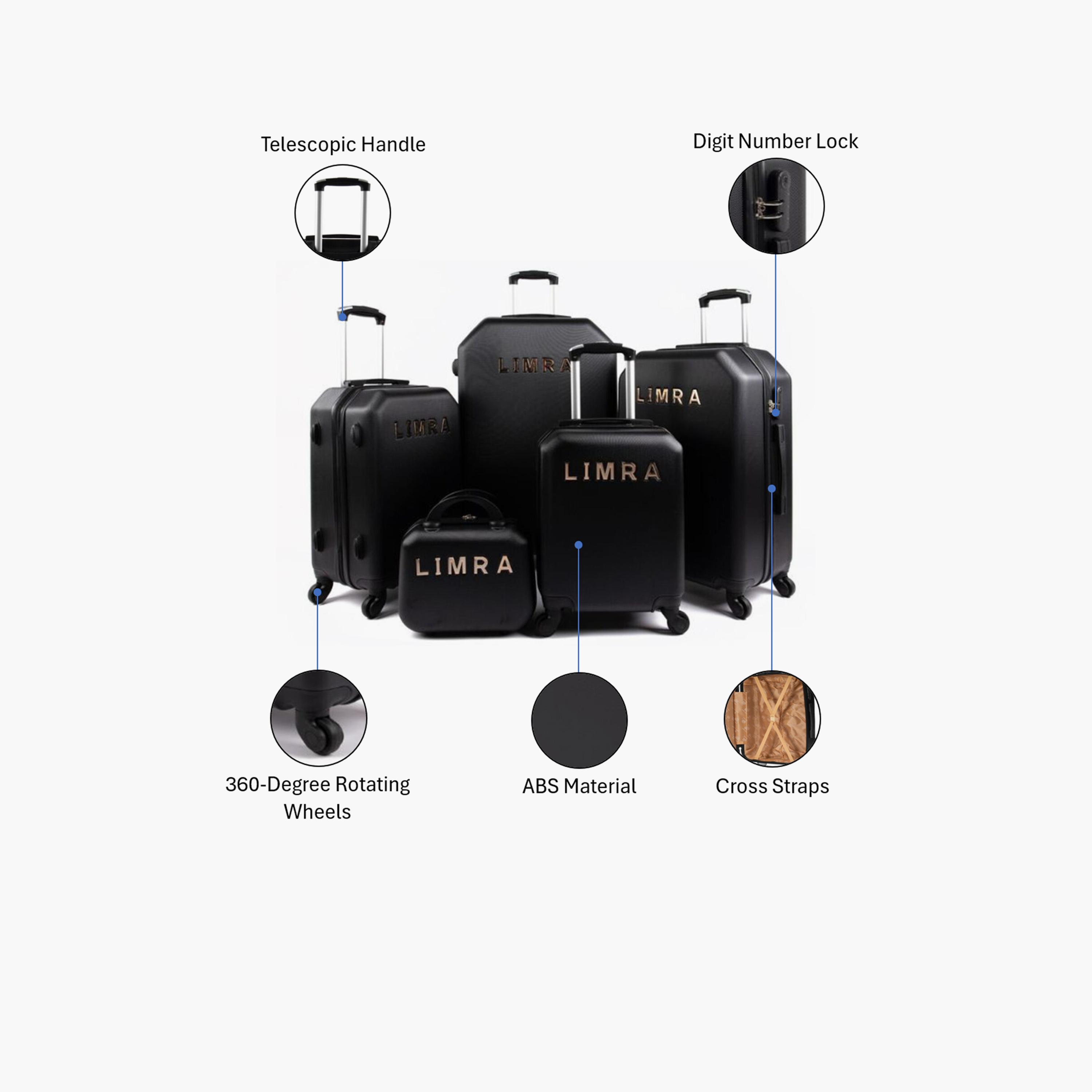 LIMRA Set of 5 ABS Hard Sided 4-Wheeler Spinner Luggage with Combination Lock-travel-luggagesandbags-luggage-image-2