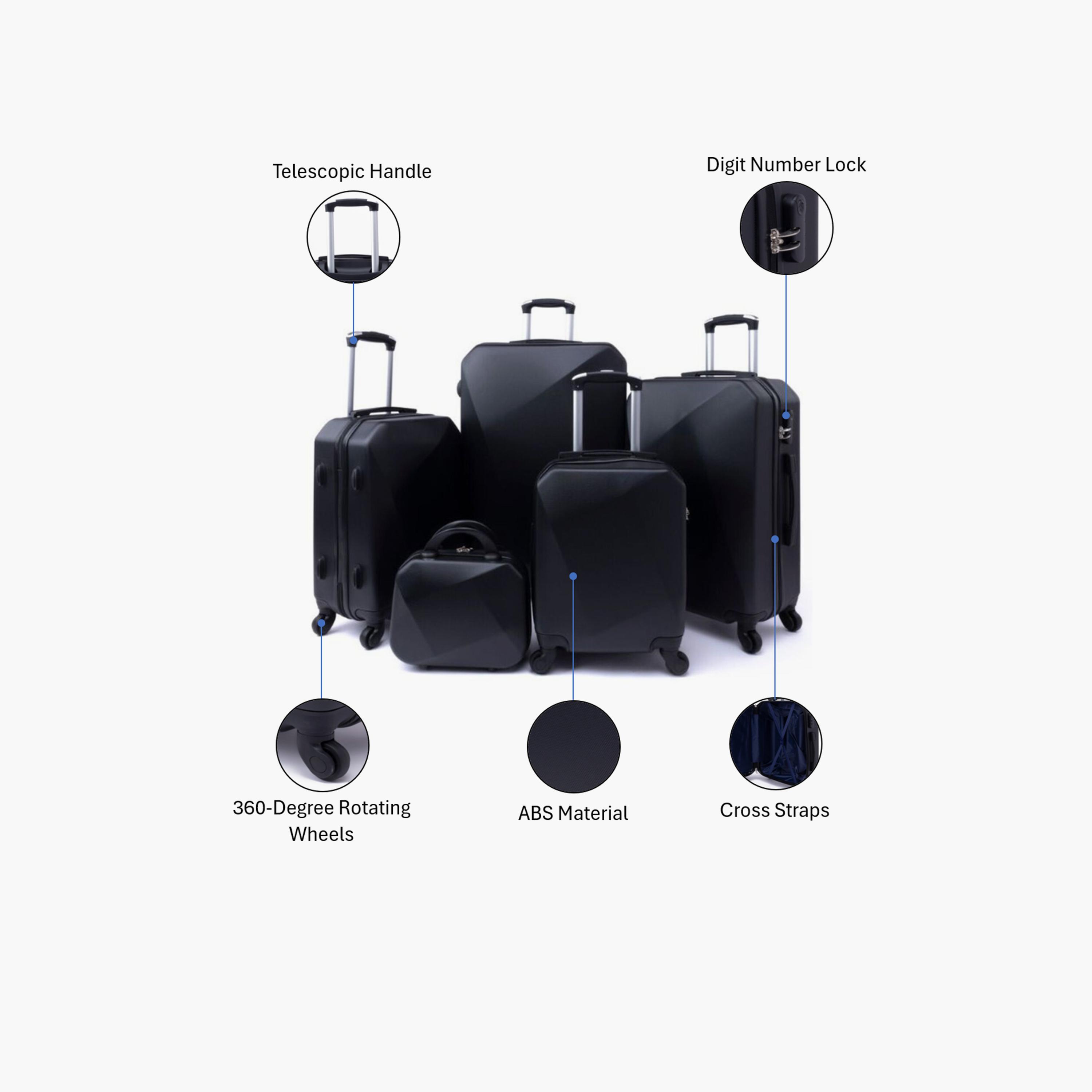 LIMRA Set of 5 ABS Hard Sided 4-Wheeler Spinner Luggage with Combination Lock-travel-luggagesandbags-luggage-image-2