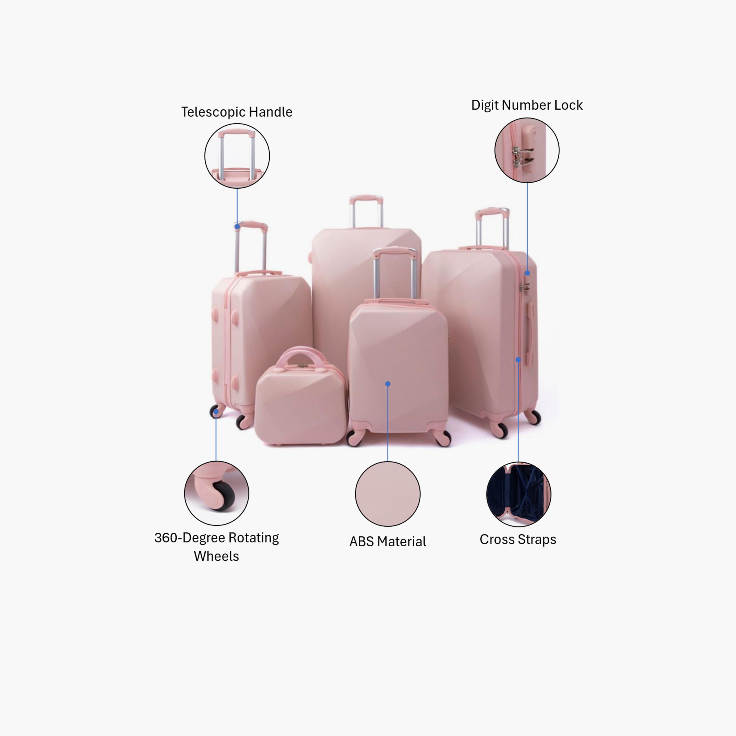 LIMRA Set of 5 ABS Hard Sided 4-Wheeler Spinner Luggage with Combination Lock-travel-luggagesandbags-luggage-image-2