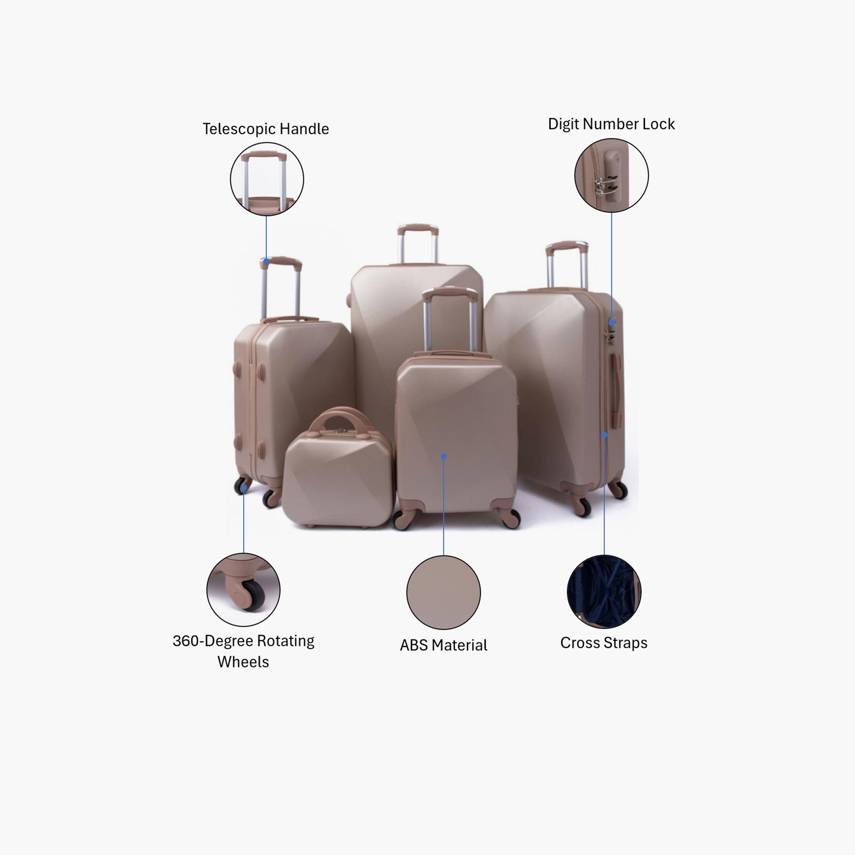 LIMRA Set of 5 ABS Hard Sided 4-Wheeler Spinner Luggage with Combination Lock-travel-luggagesandbags-luggage-image-2