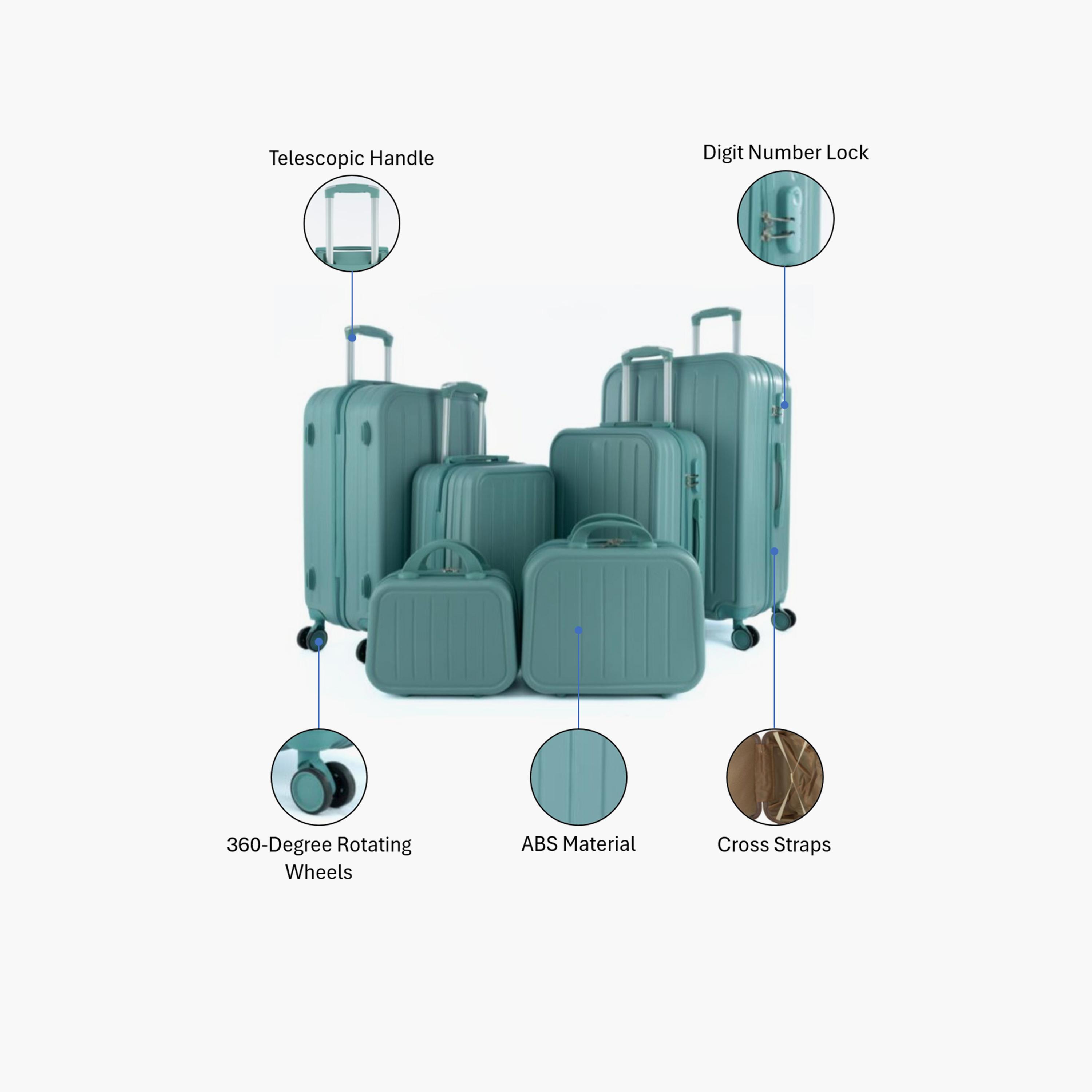LIMRA Set of 6 ABS Hard Sided 4-Wheeler Spinner Luggage with Combination Lock-travel-luggagesandbags-luggage-image-2