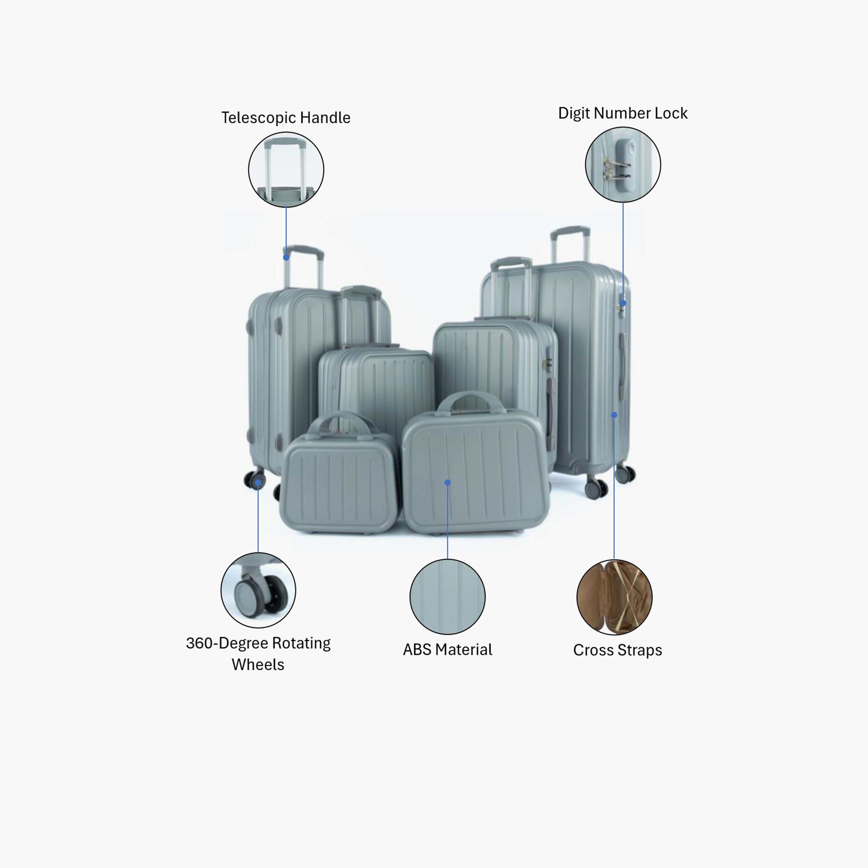 LIMRA Set of 6 ABS Hard Sided 4-Wheeler Spinner Luggage with Combination Lock-travel-luggagesandbags-luggage-image-2
