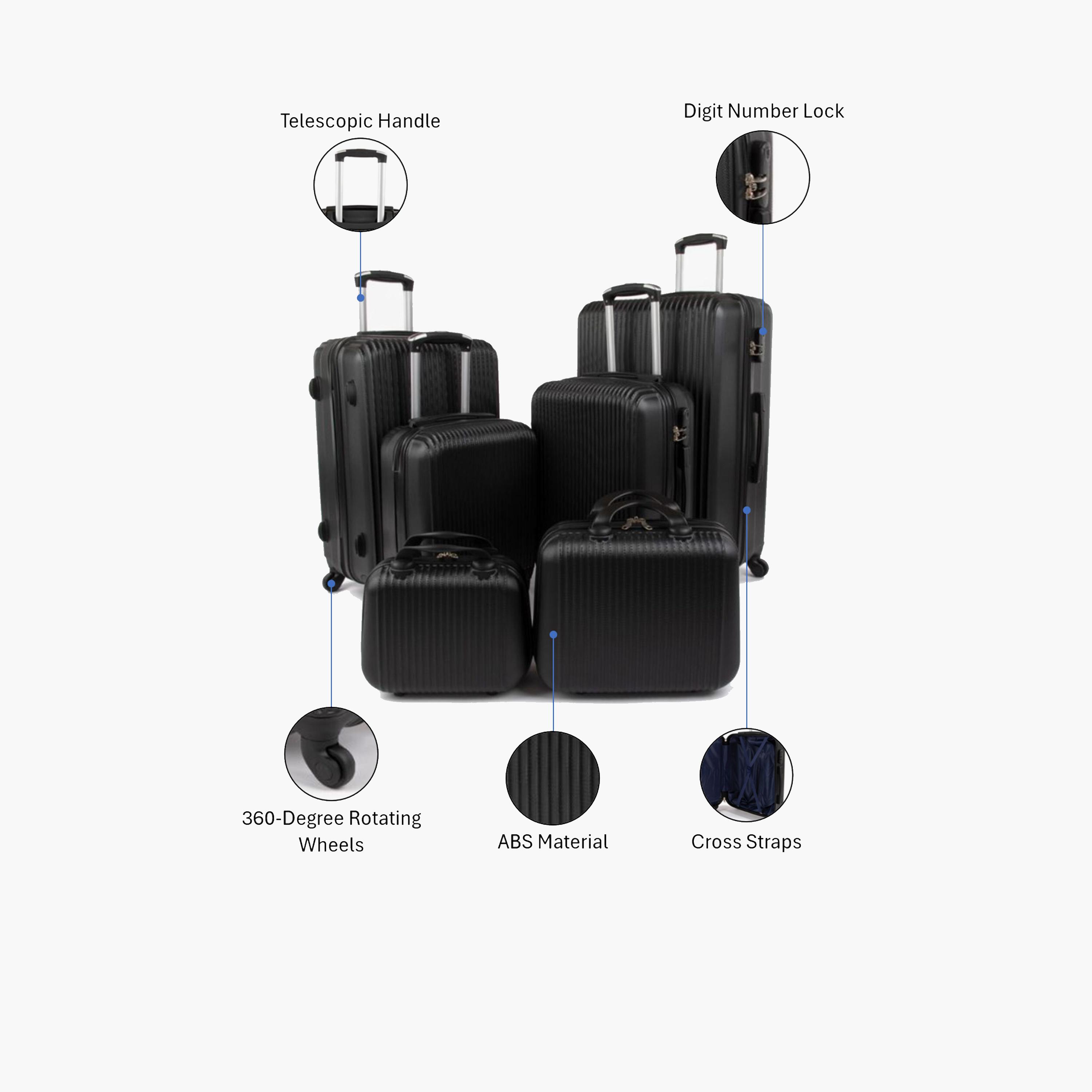 LIMRA Set of 6 ABS Hard Sided 4-Wheeler Spinner Luggage with Combination Lock-travel-luggagesandbags-luggage-image-2