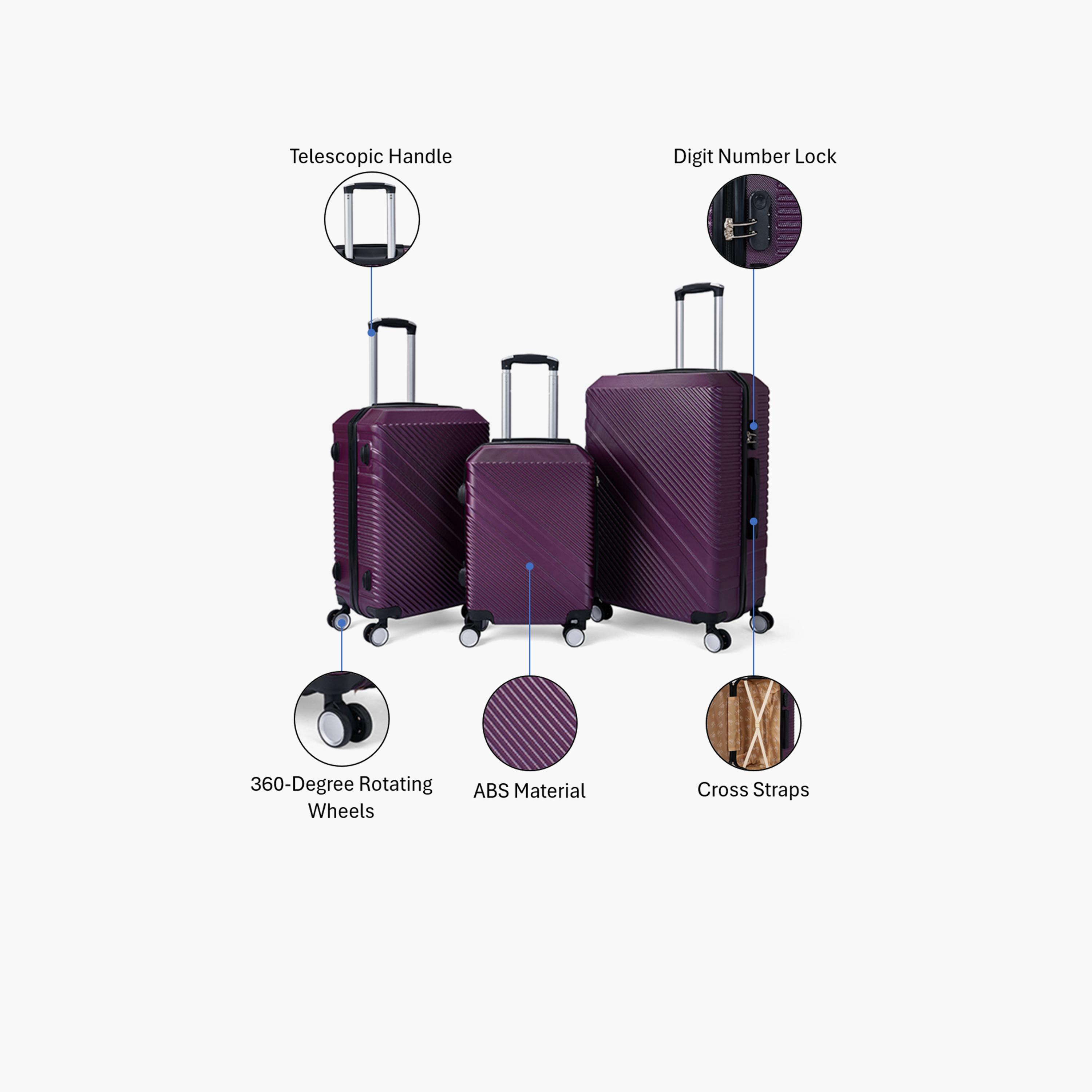 LIMRA Set of 3 ABS Hard Sided 4-Wheeler Spinner Luggage with Combination Lock-travel-luggagesandbags-luggage-image-2