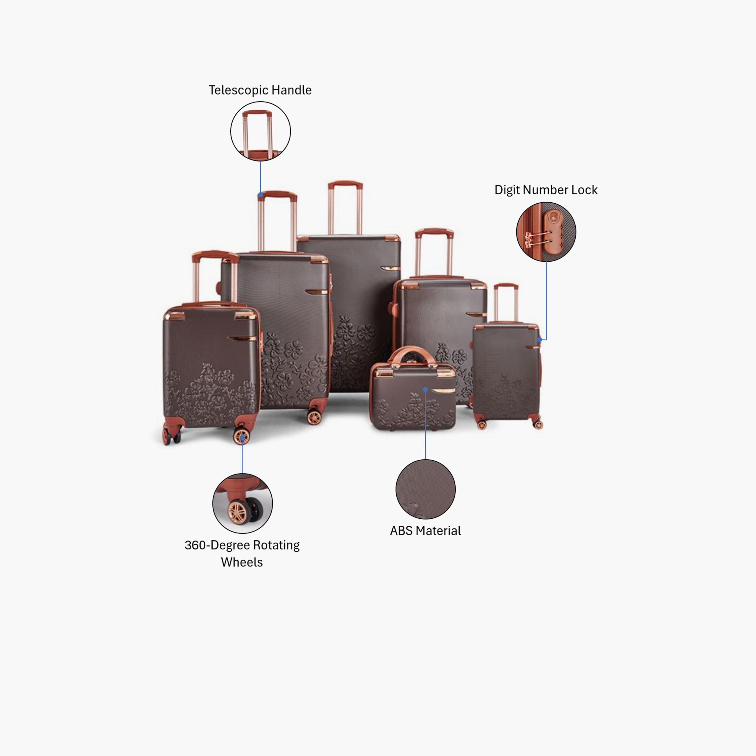LIMRA Set of 6 ABS Hard Sided 4-Wheeler Spinner Luggage with Combination Lock-travel-luggagesandbags-luggage-image-2