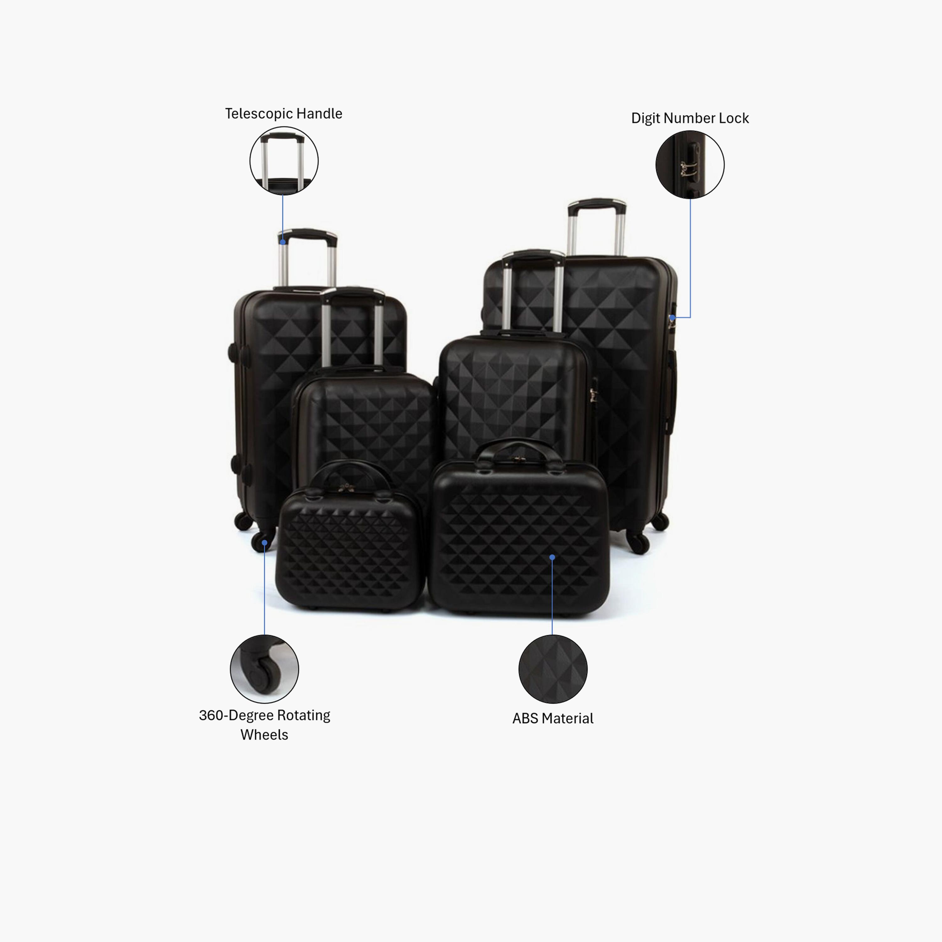 LIMRA Set of 6 ABS Hard Sided 4-Wheeler Spinner Luggage with Combination Lock-travel-luggagesandbags-luggage-image-2