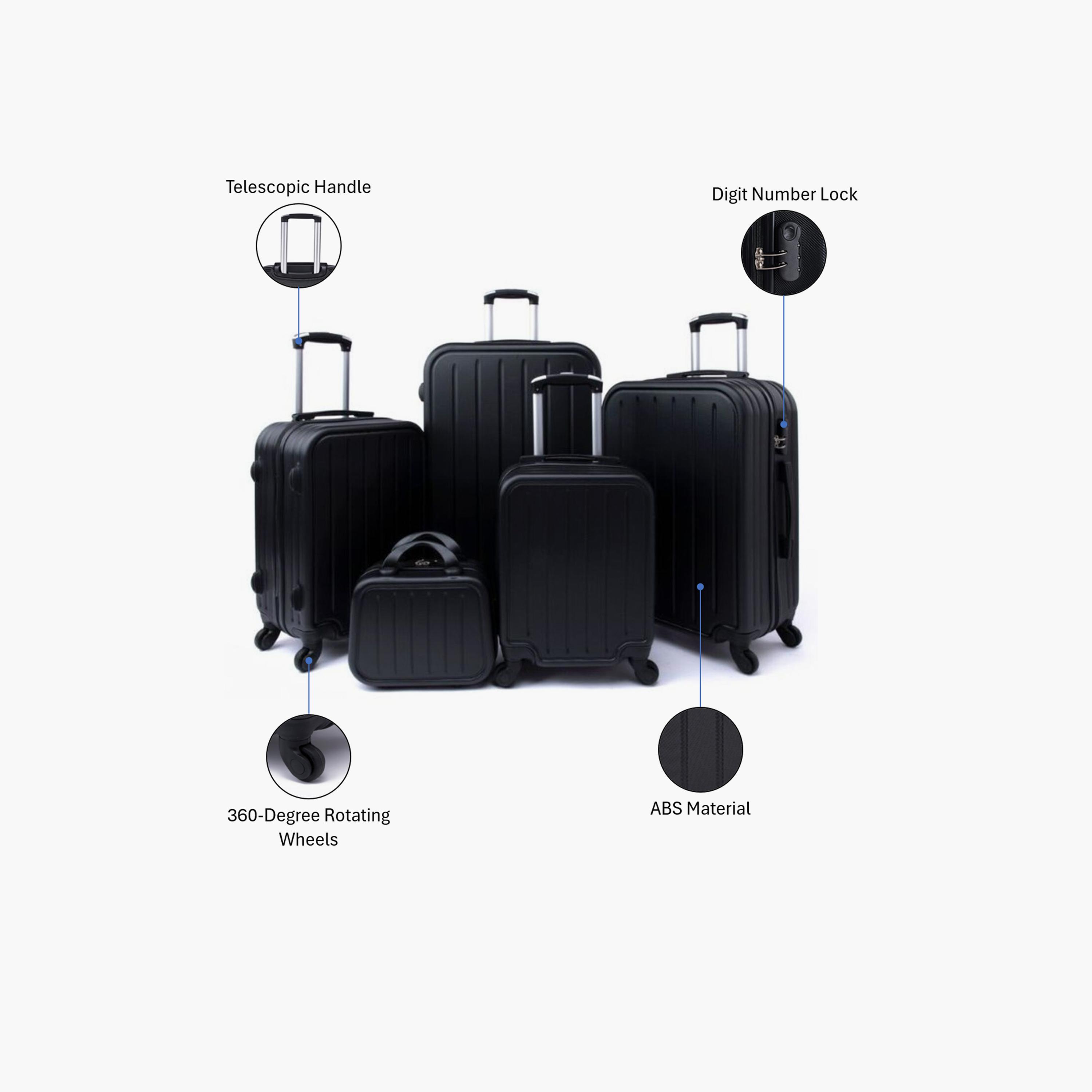 LIMRA Set of 5 ABS Hard Sided 4-Wheeler Spinner Luggage with Combination Lock-travel-luggagesandbags-luggage-image-2