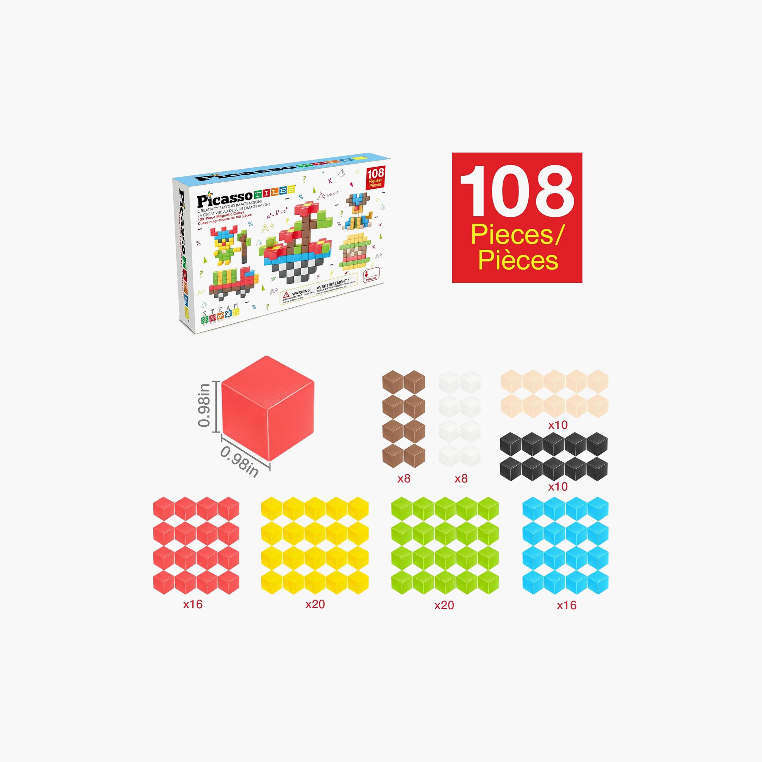 Picasso Tiles Magnetic 108-Piece Cube Puzzle Set-toys-buildingblocks-magnetictoys-image-2