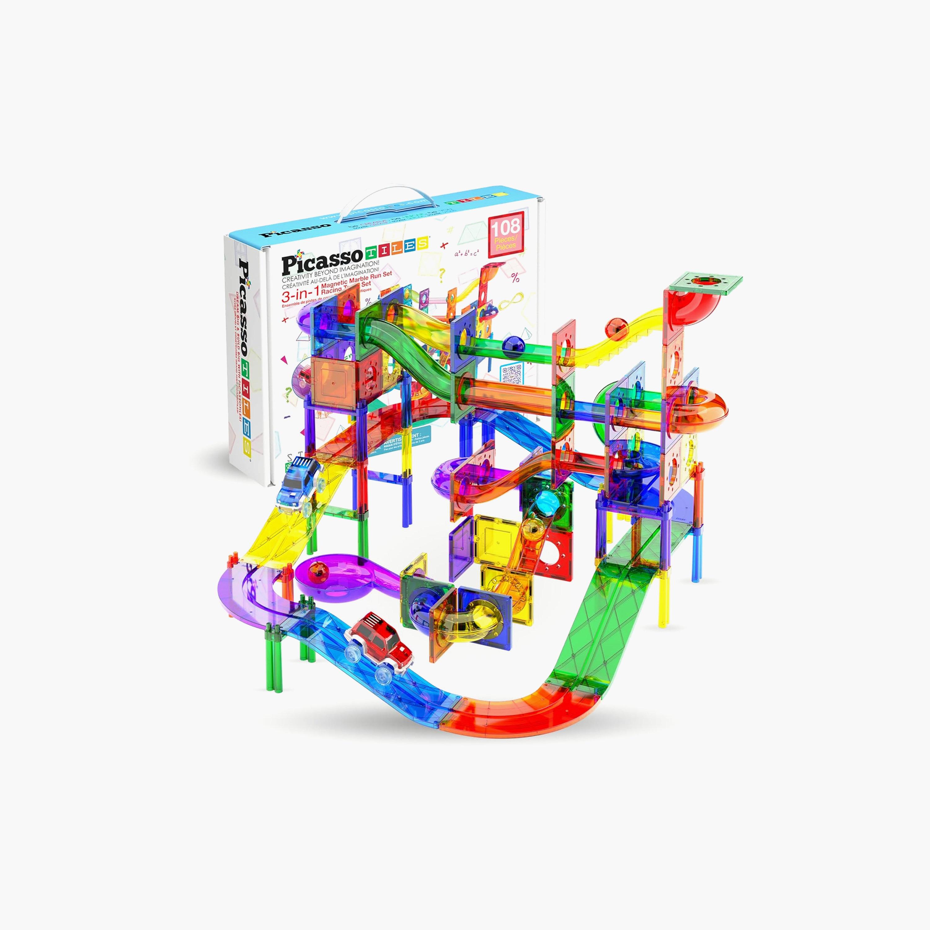 Picasso Tiles Magnetic 108-Piece 3-In-1 Marble Run Race Track Set-toys-buildingblocks-magnetictoys-image-1