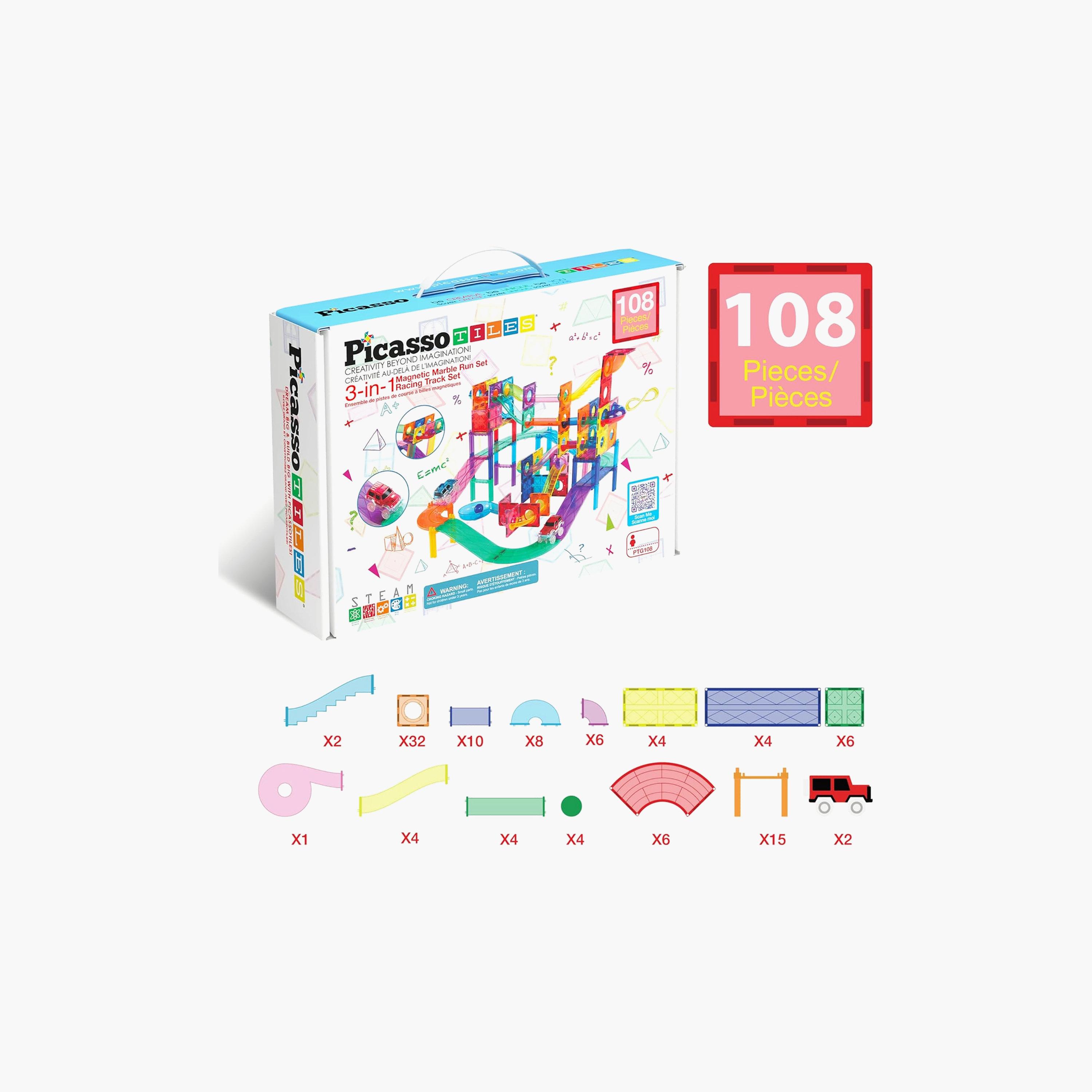 Picasso Tiles Magnetic 108-Piece 3-In-1 Marble Run Race Track Set-toys-buildingblocks-magnetictoys-image-8