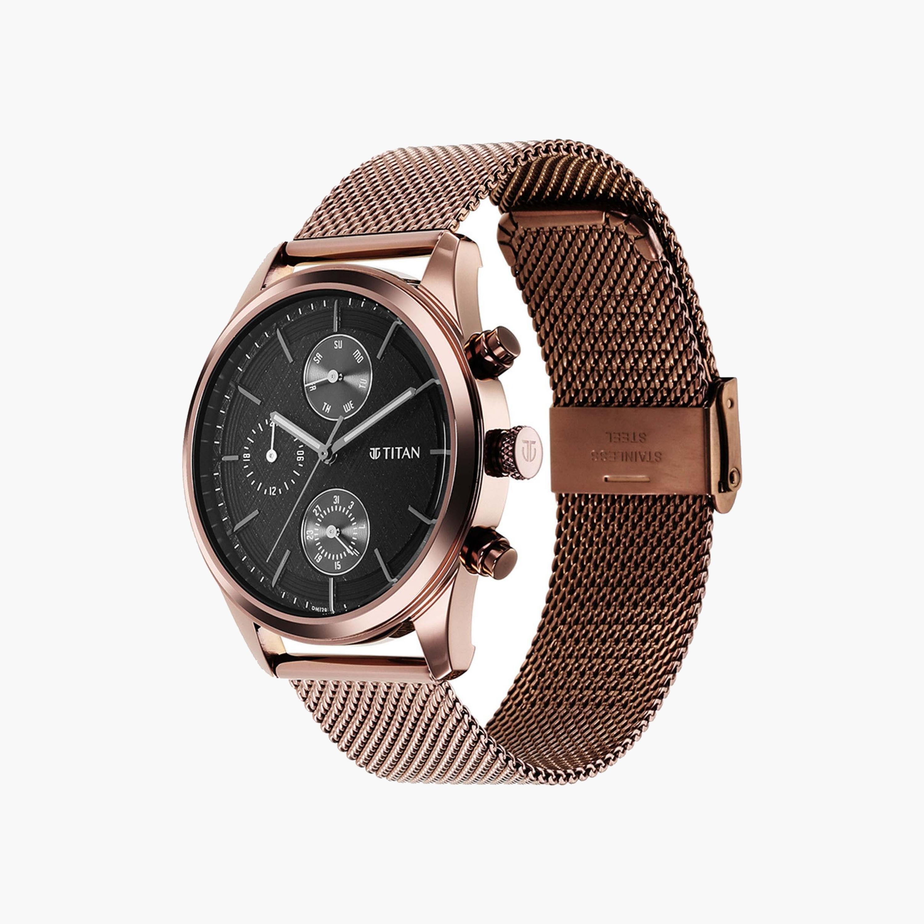 Titan Rose Gold Mesh Chronograph Watch-men-watchesandjewellery-watches-image-2