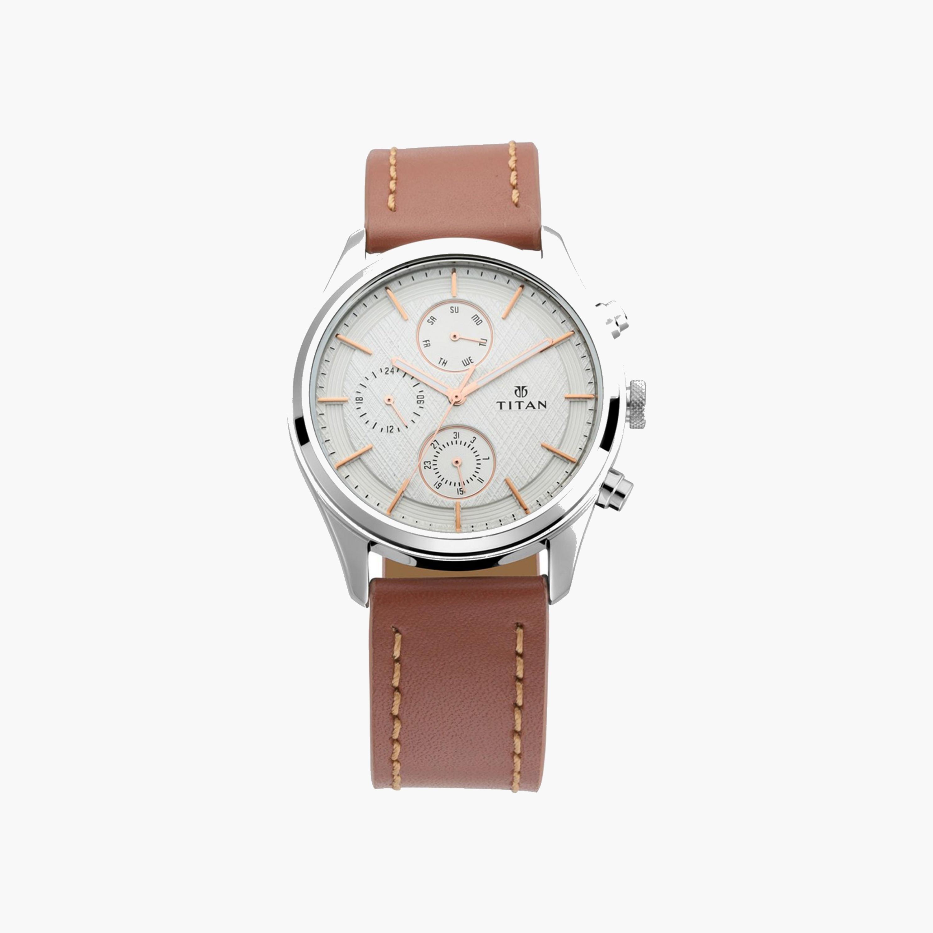 Titan Multifunction Quartz Silver Dial Leather Watch-men-watchesandjewellery-watches-image-1