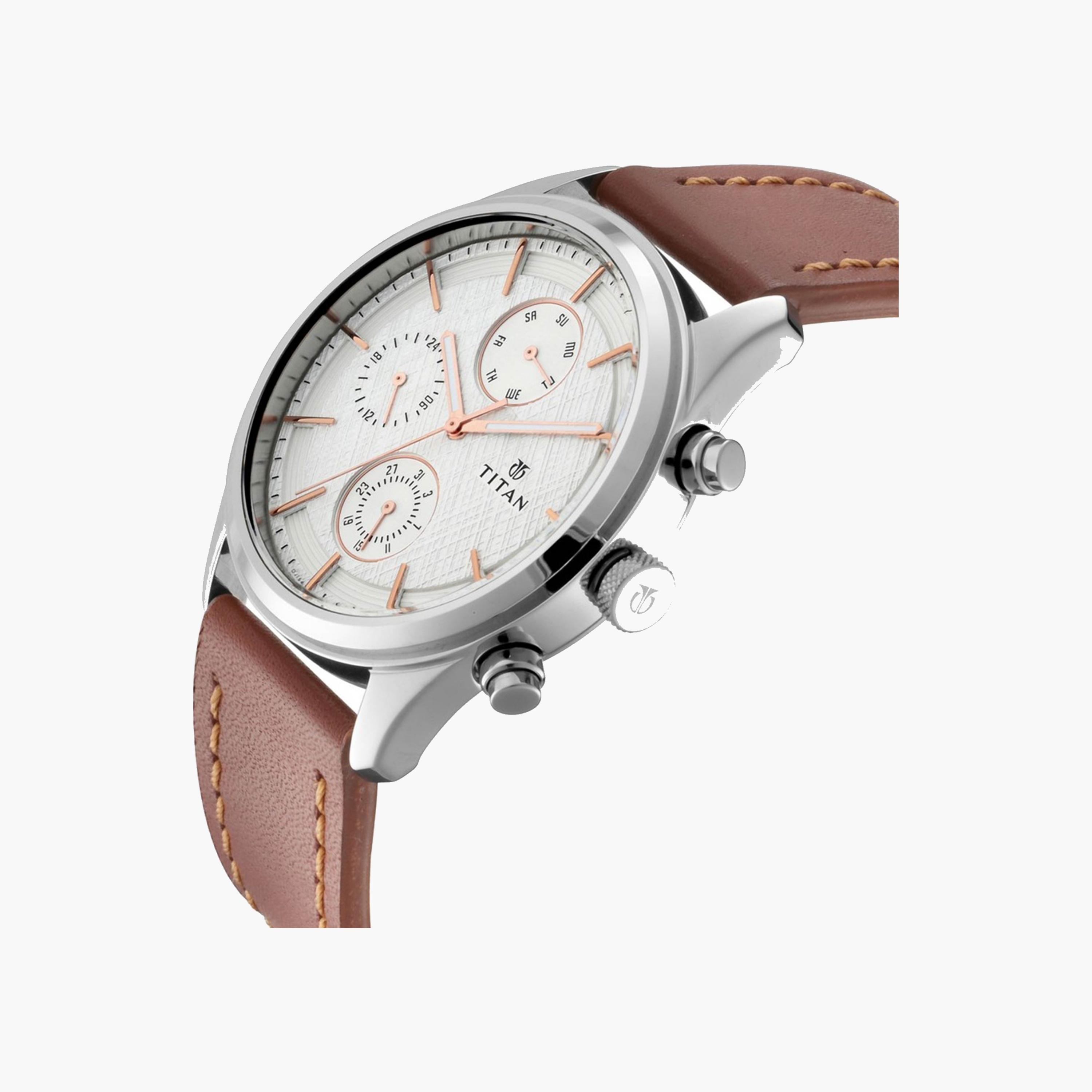 Titan Multifunction Quartz Silver Dial Leather Watch-men-watchesandjewellery-watches-image-2