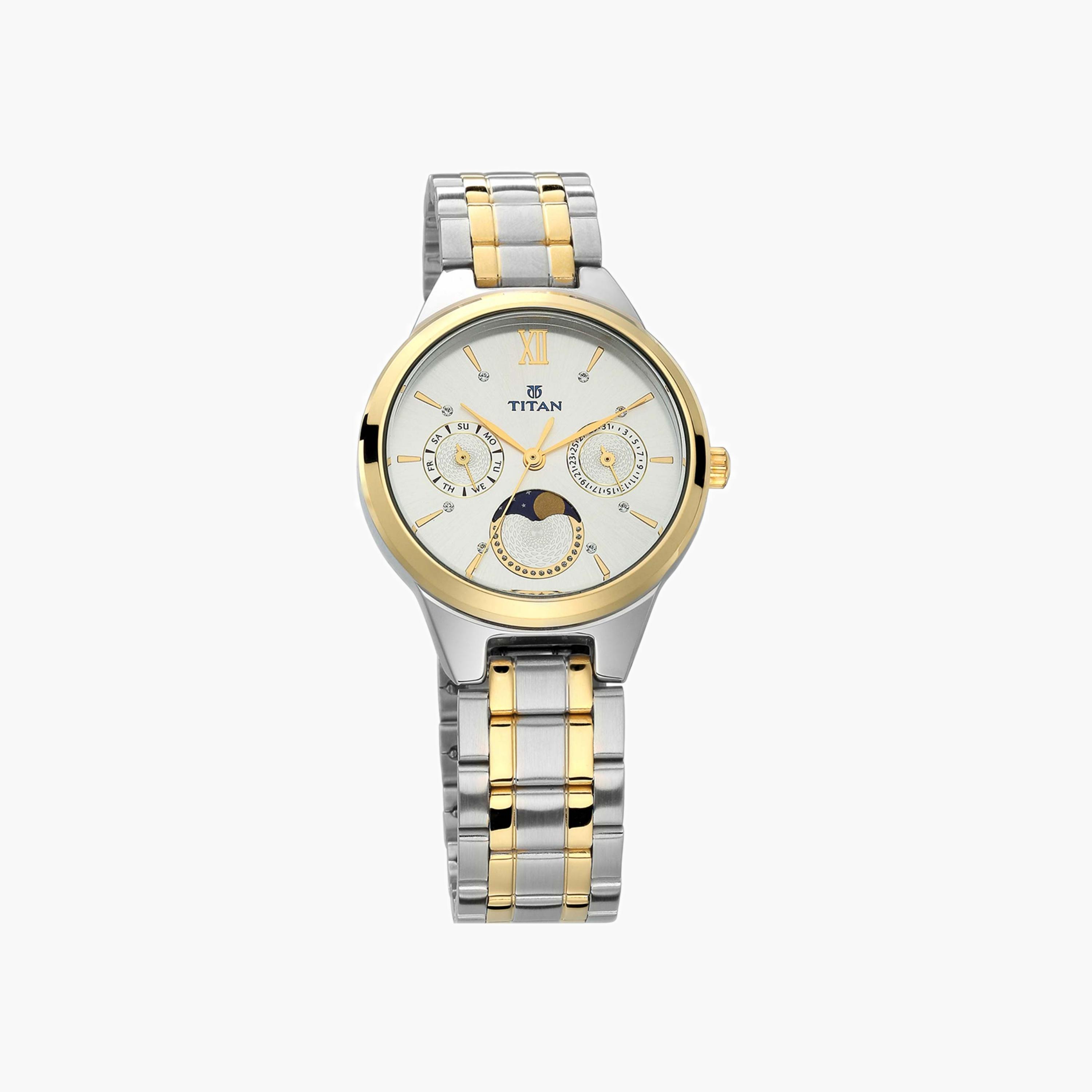 ساعة تيتان نسائية بلونين مع مؤشر أطوار القمر-women-watchesandjewellery-watches-image-1