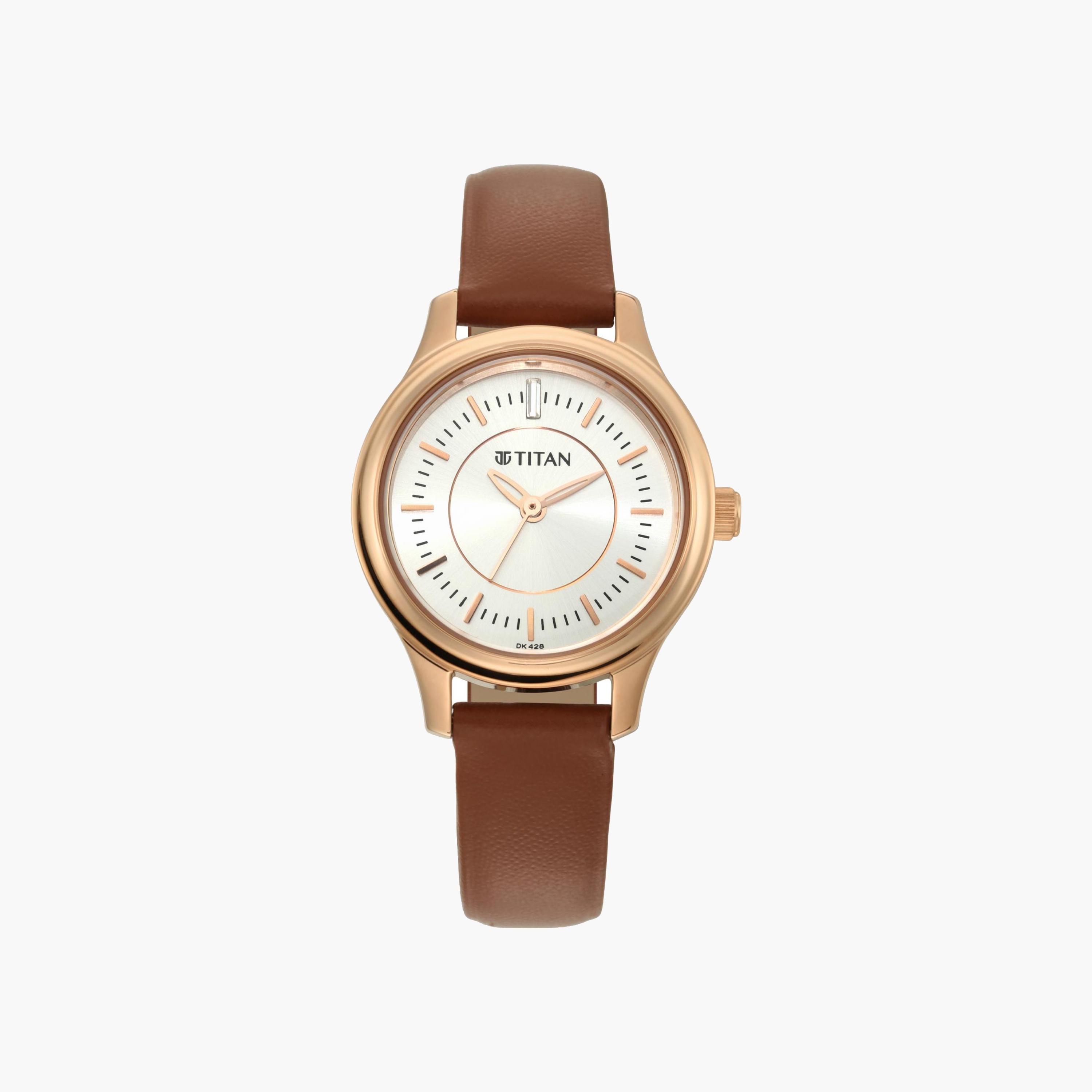 ساعة تيتان أنالوج بعقارب وسوار جلد للنساء-women-watchesandjewellery-watches-image-1