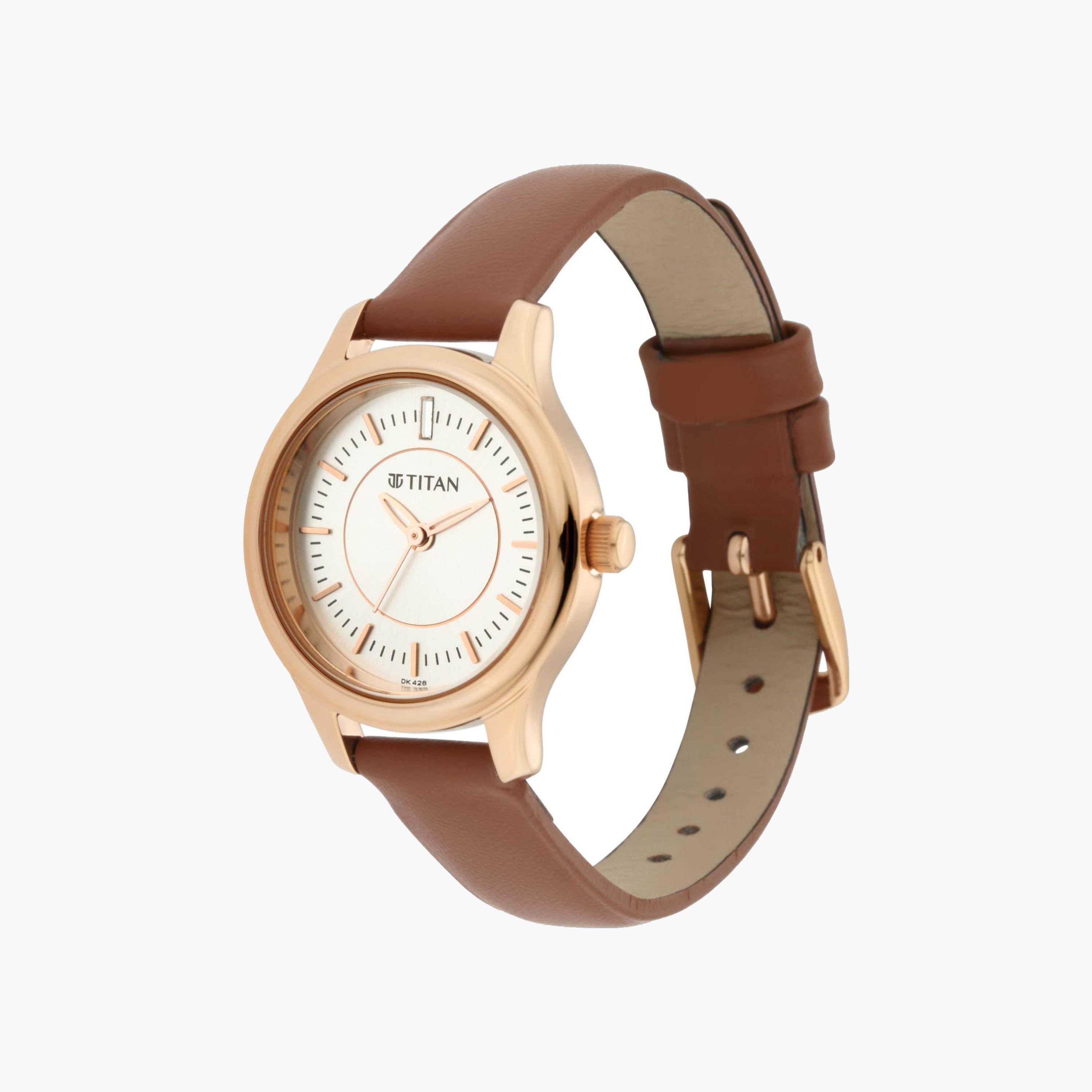 ساعة تيتان أنالوج بعقارب وسوار جلد للنساء-women-watchesandjewellery-watches-image-2