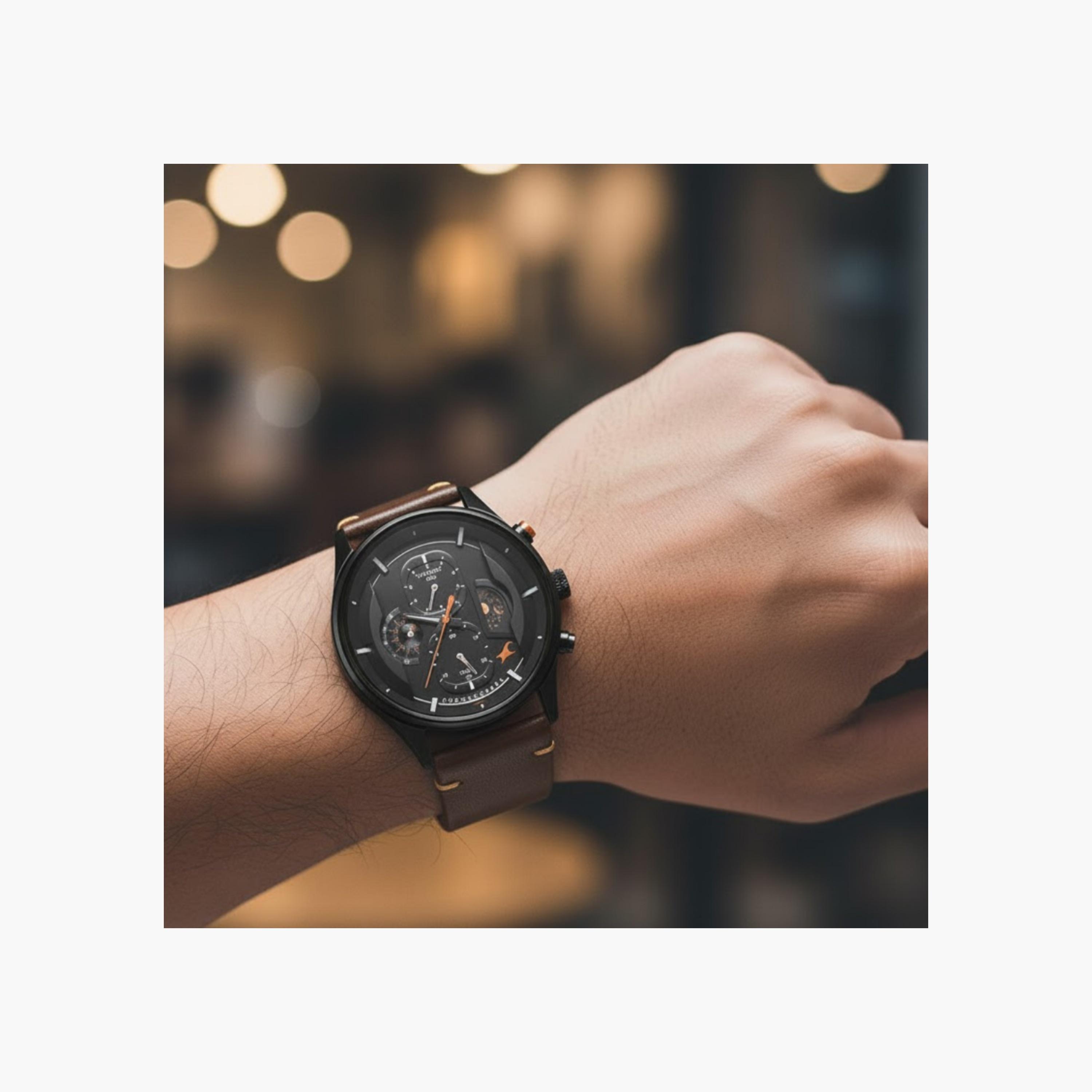 Leather Strap Chronograph Watch-men-watchesandjewellery-watches-image-3