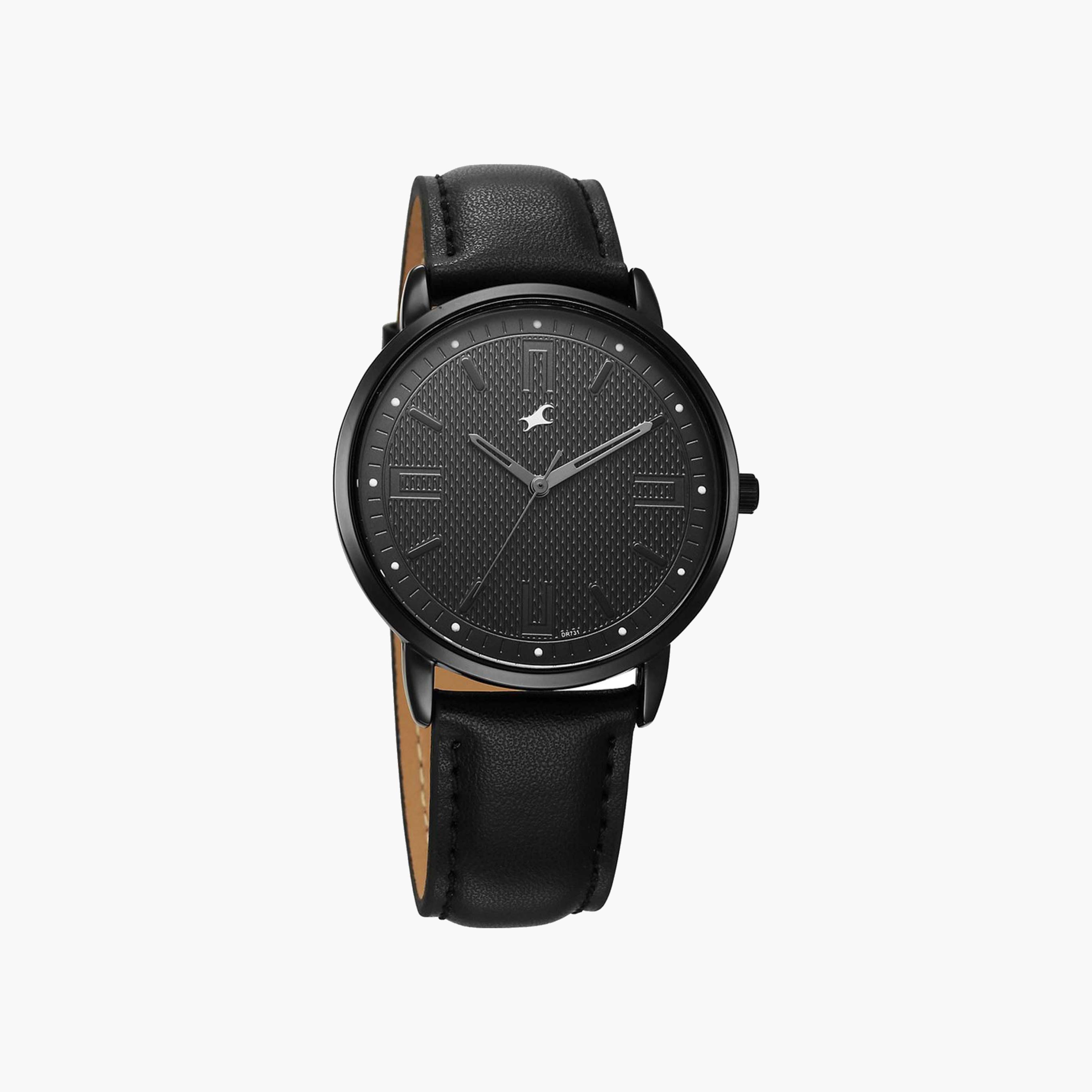 Fastrack Textured Black Dial Leather Strap Watch-men-watchesandjewellery-watches-image-1