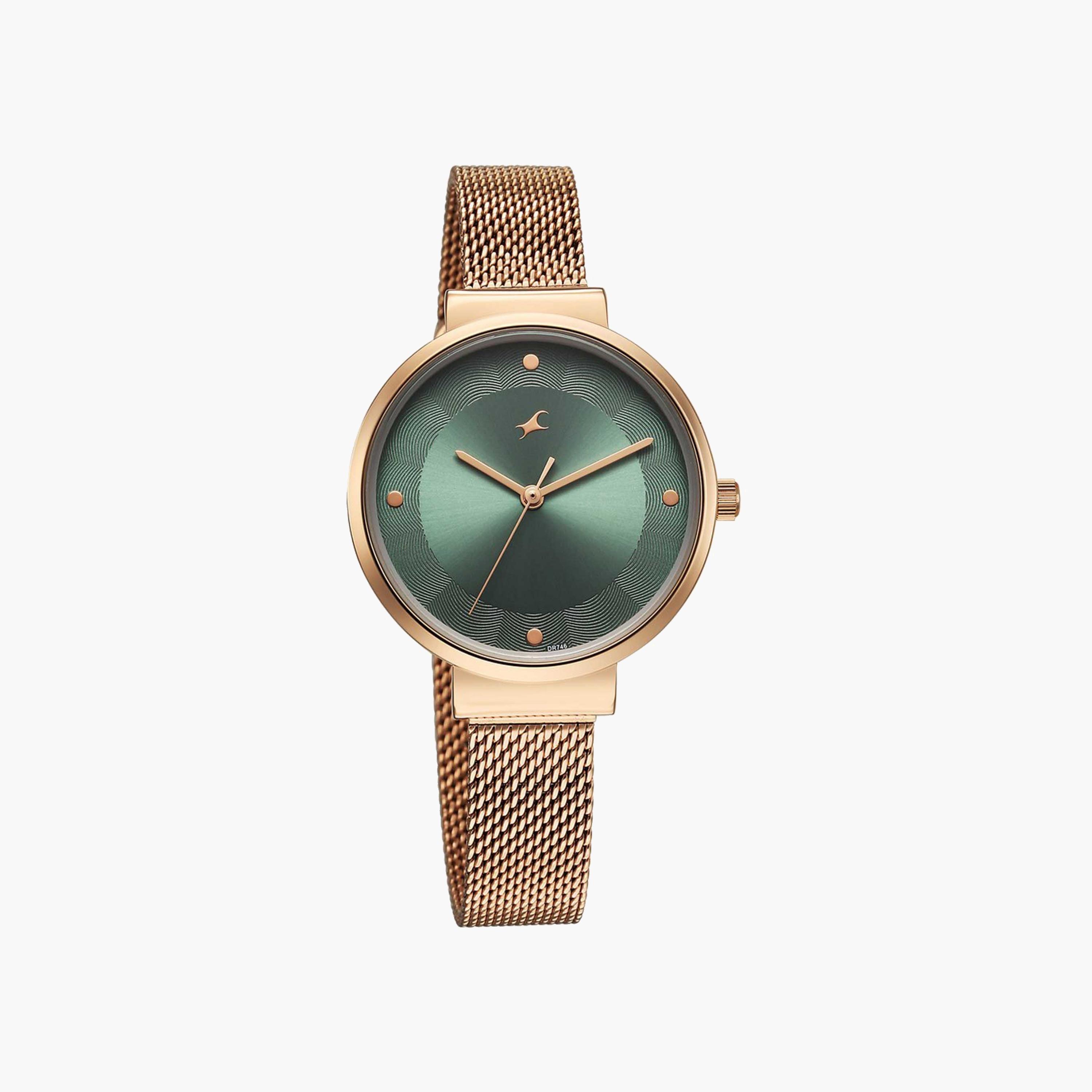 Fastrack Green Round Dial Rose Gold Watch-women-watchesandjewellery-watches-image-1