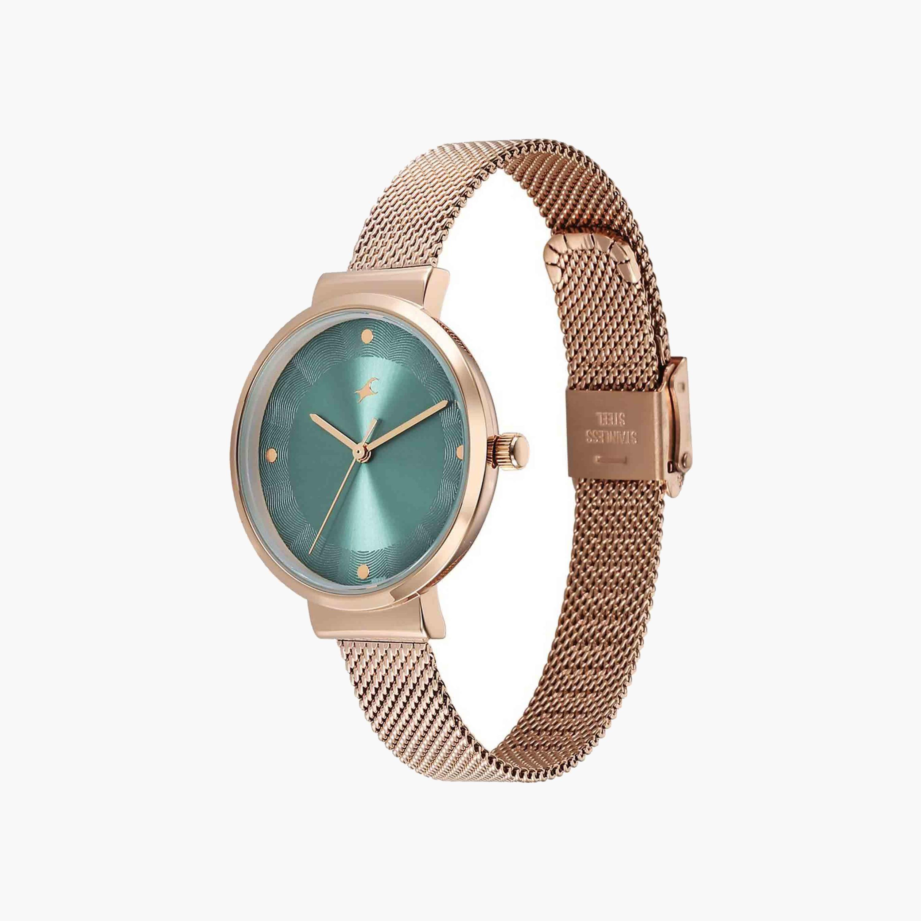 Fastrack Green Round Dial Rose Gold Watch-women-watchesandjewellery-watches-image-4