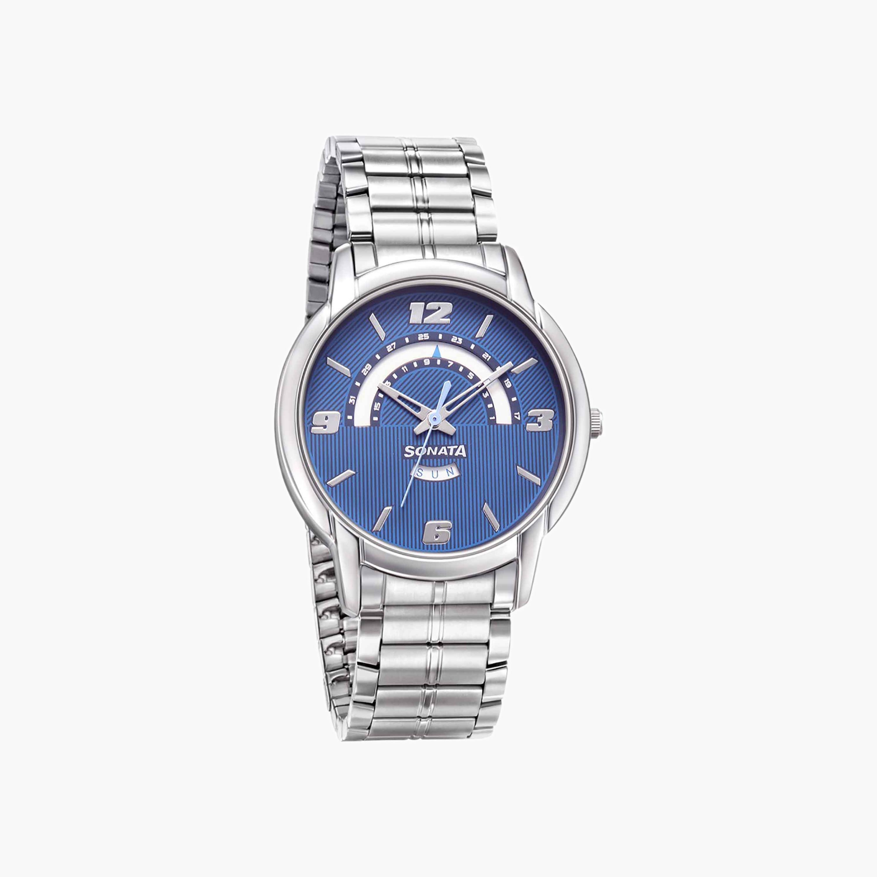 Textured Dial Metal Strap Watch-men-watchesandjewellery-watches-image-1