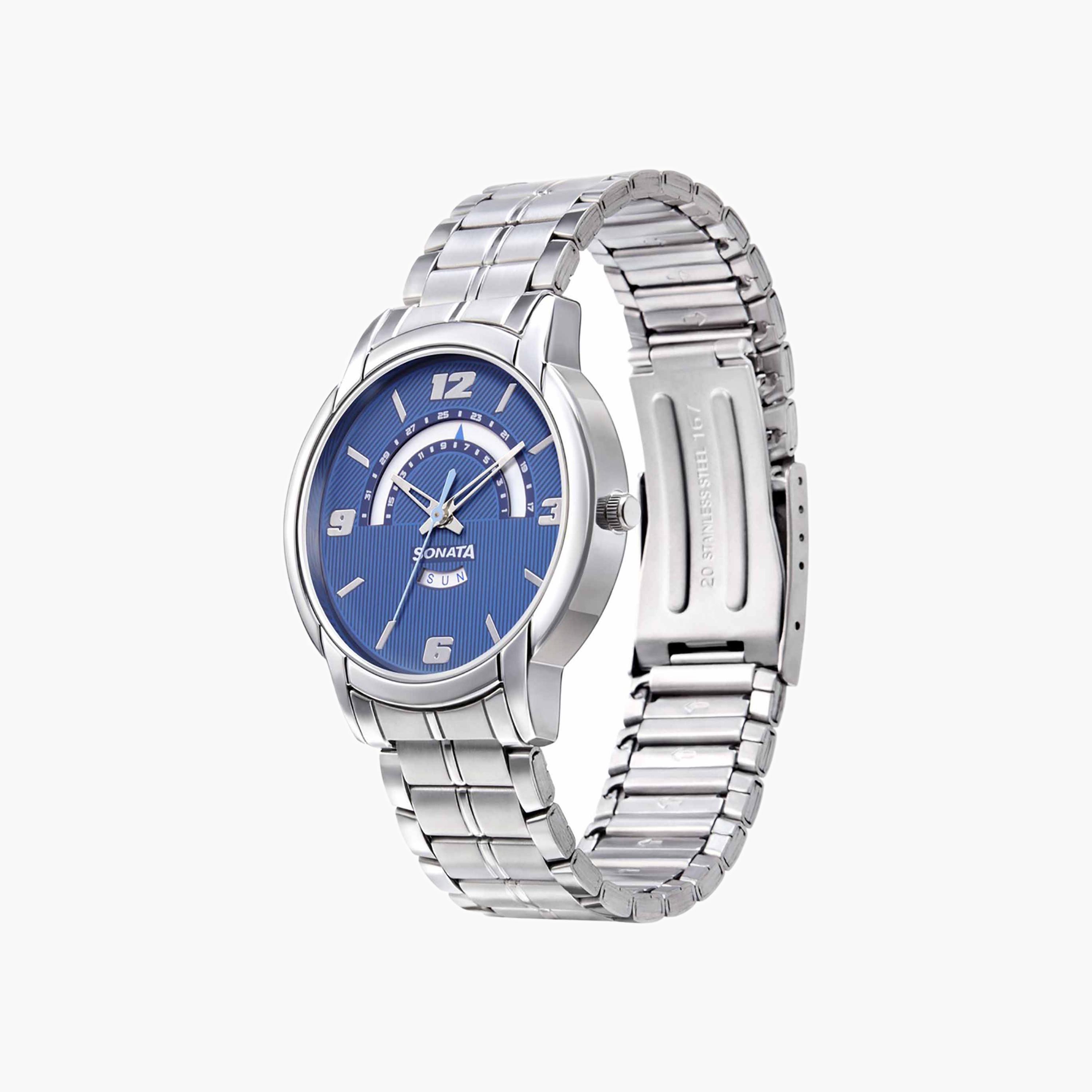 Textured Dial Metal Strap Watch-men-watchesandjewellery-watches-image-3
