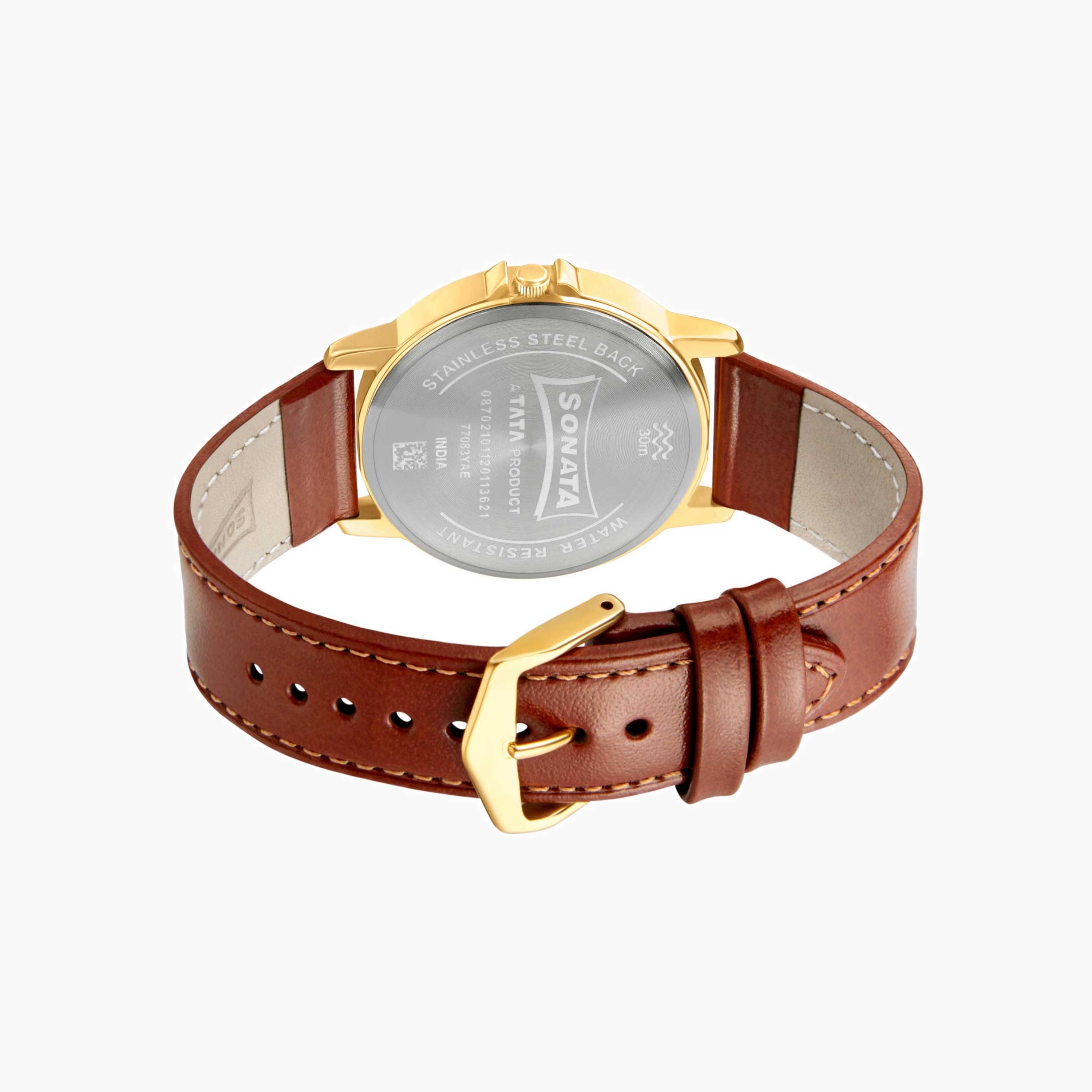 Leather Analogue Watch with Buckle-men-watchesandjewellery-watches-image-2