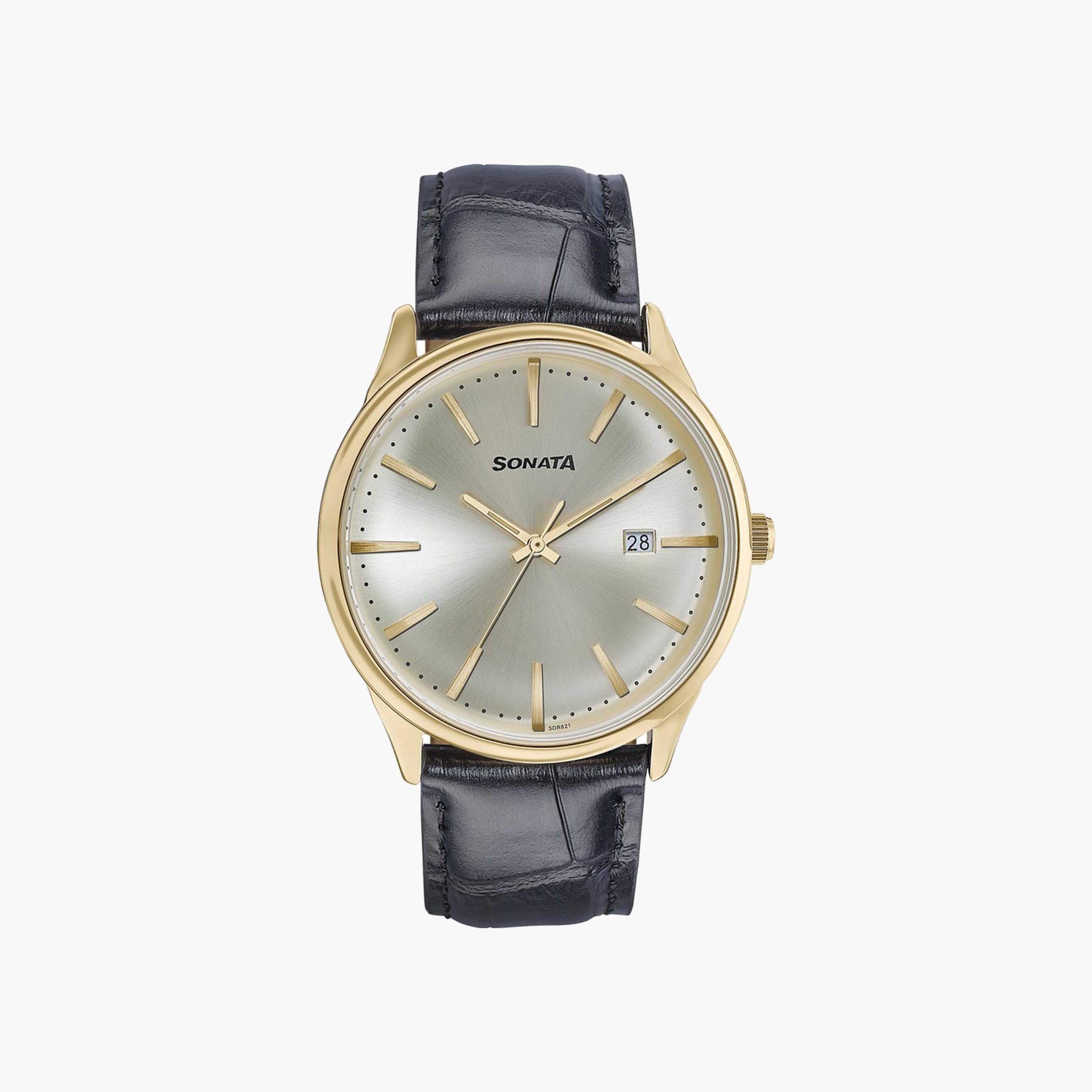 Sonata Gold Round Dial Leather Strap Watch-women-watchesandjewellery-watches-image-1