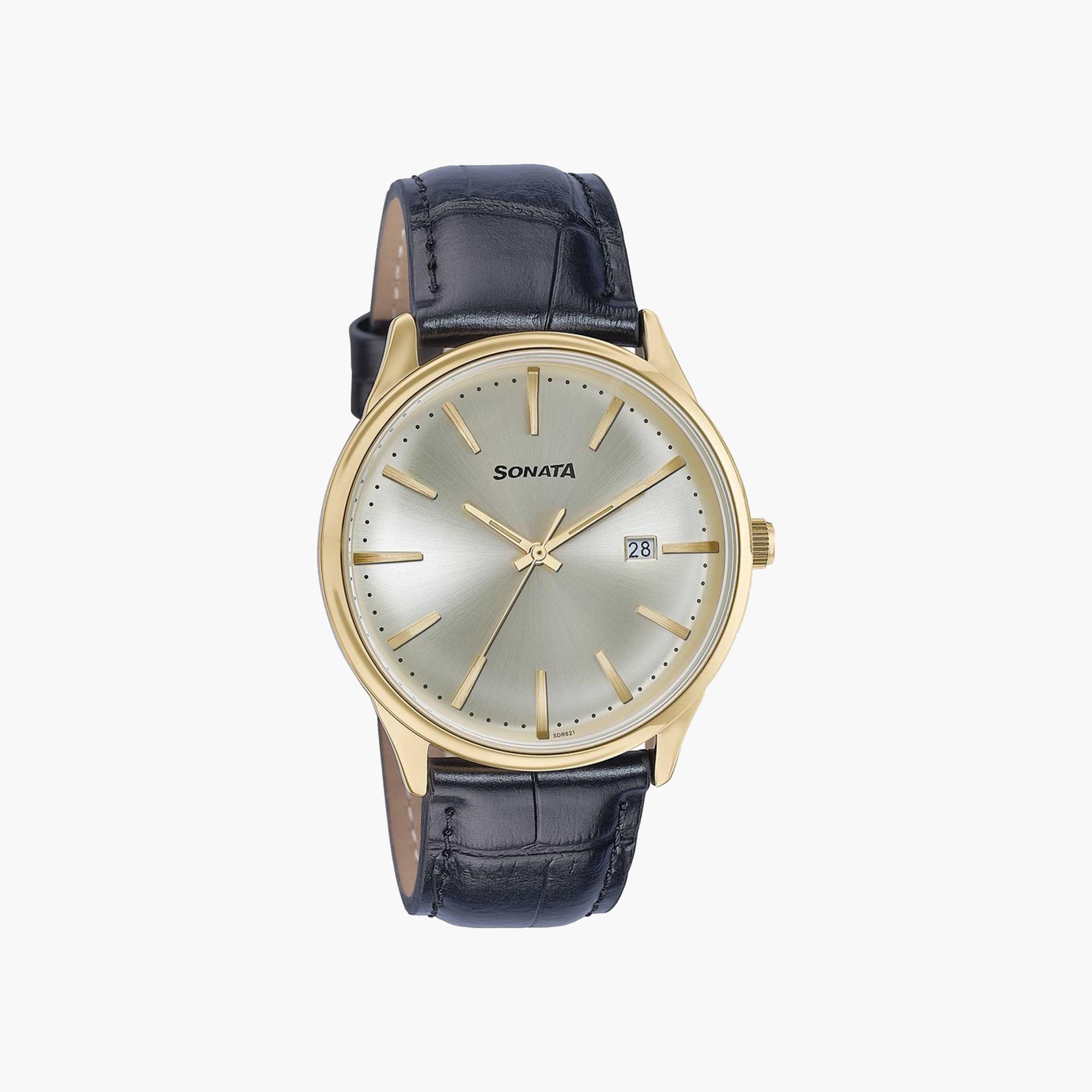 Sonata Gold Round Dial Leather Strap Watch-women-watchesandjewellery-watches-image-4