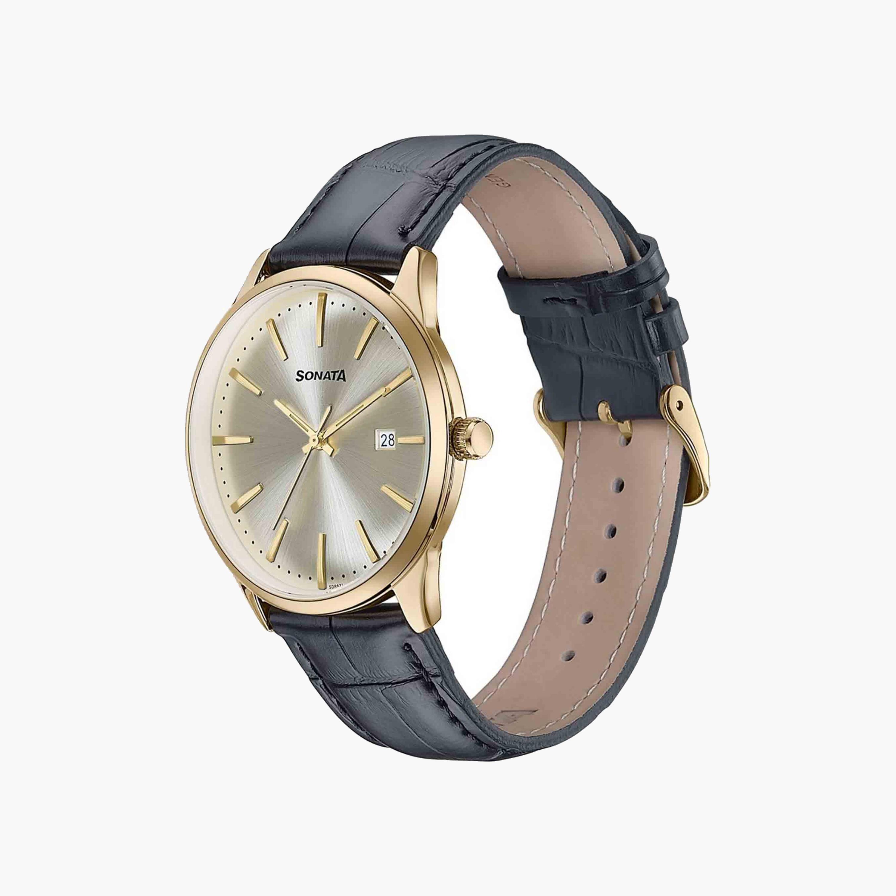 Sonata Gold Round Dial Leather Strap Watch-women-watchesandjewellery-watches-image-5