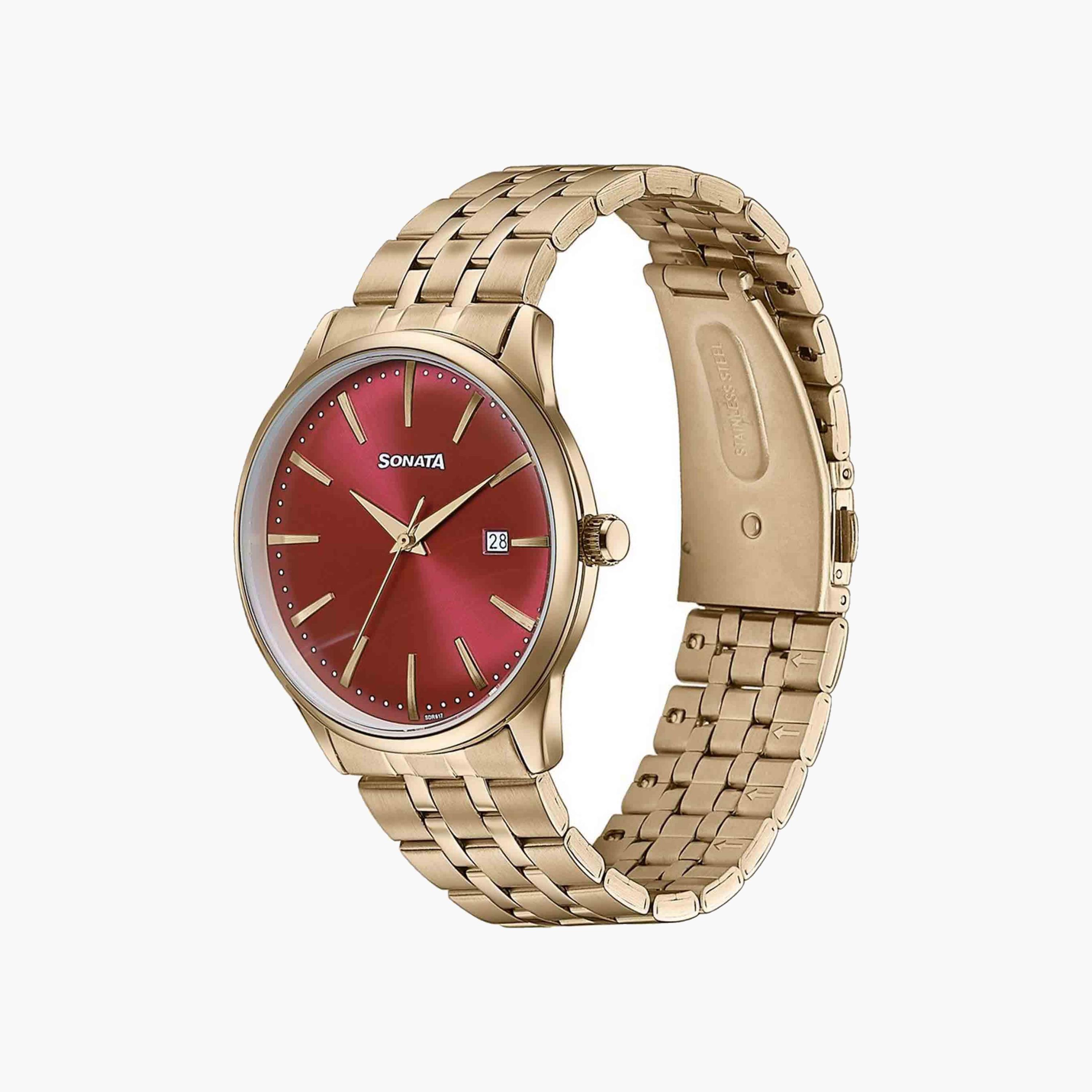 Sonata Gold Tone Round Dial Watch-men-watchesandjewellery-watches-image-4