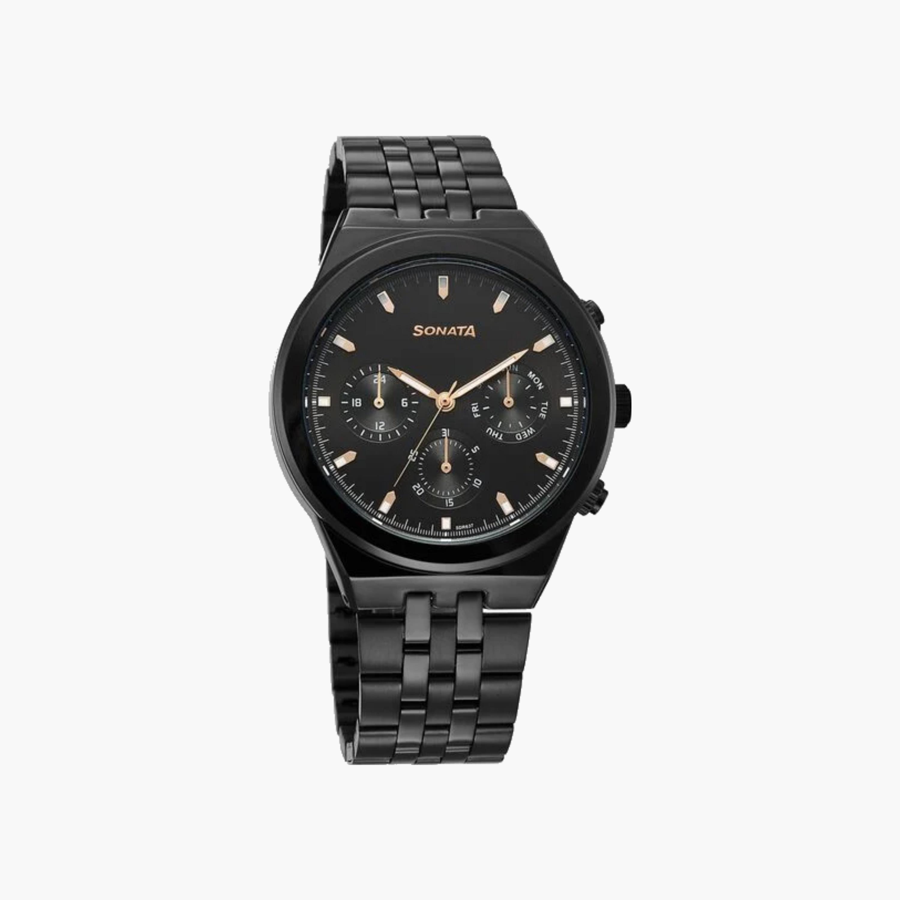 Sonata Black Chronograph Watch with Metal Strap-men-watchesandjewellery-watches-image-1