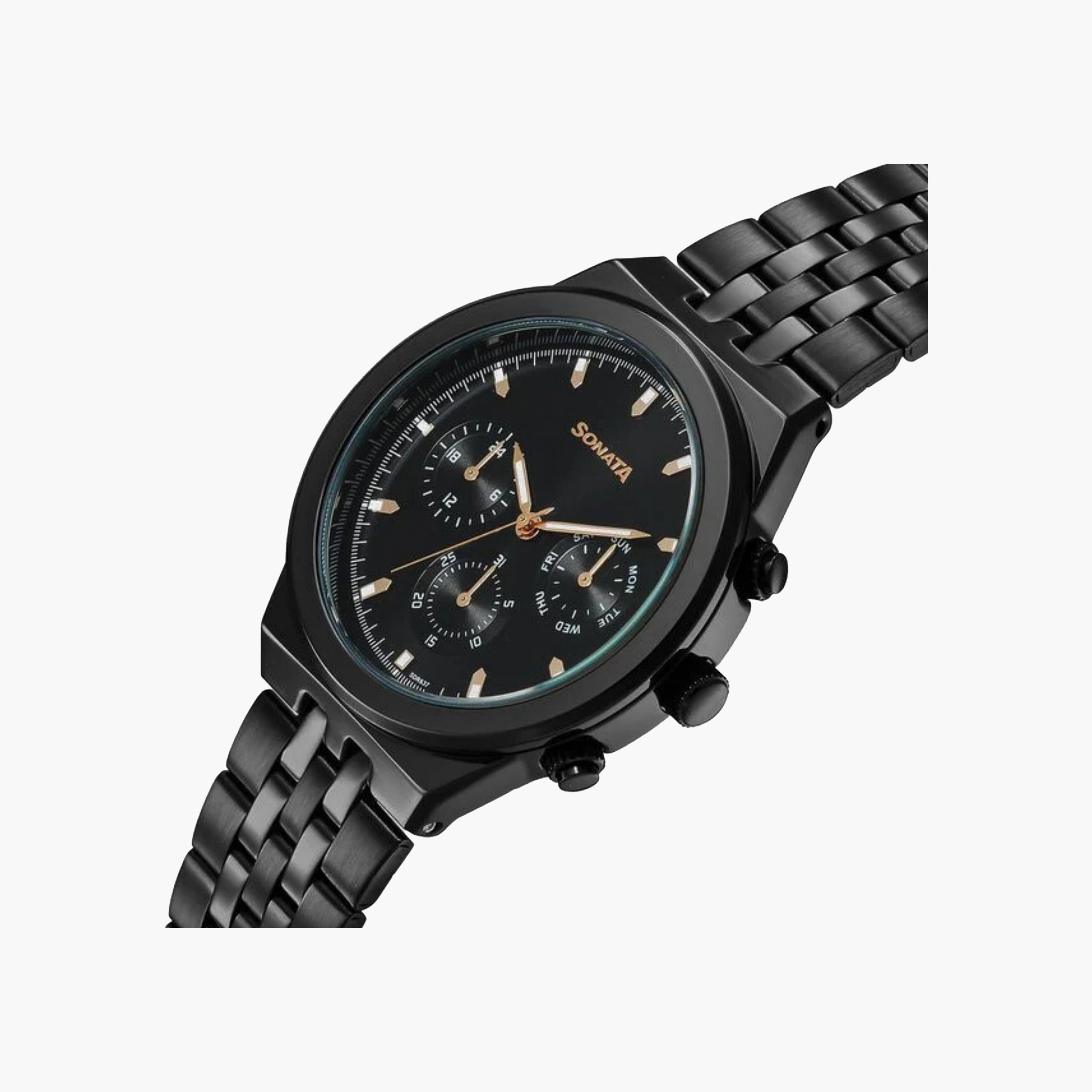Sonata Black Chronograph Watch with Metal Strap-men-watchesandjewellery-watches-image-2