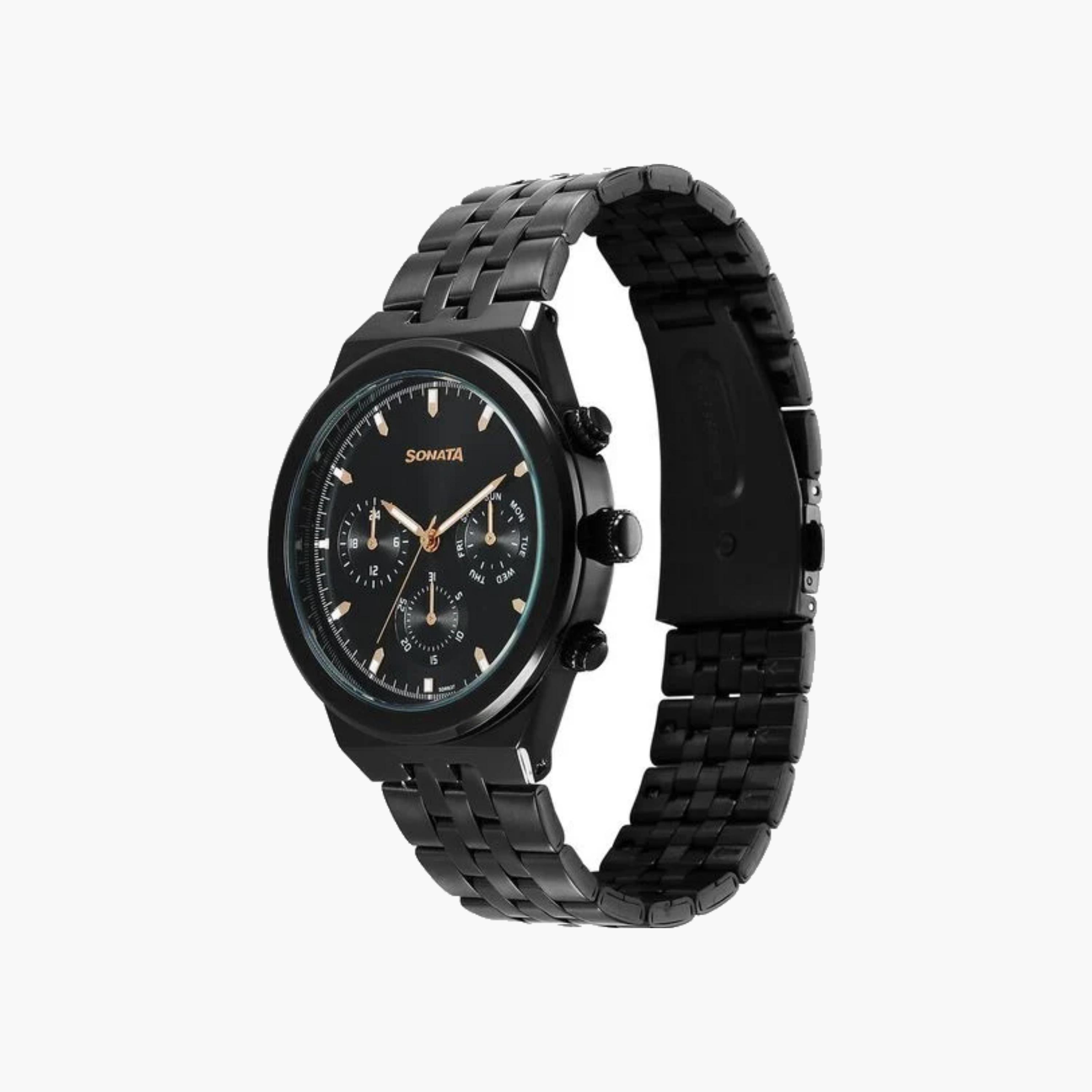 Sonata Black Chronograph Watch with Metal Strap-men-watchesandjewellery-watches-image-3