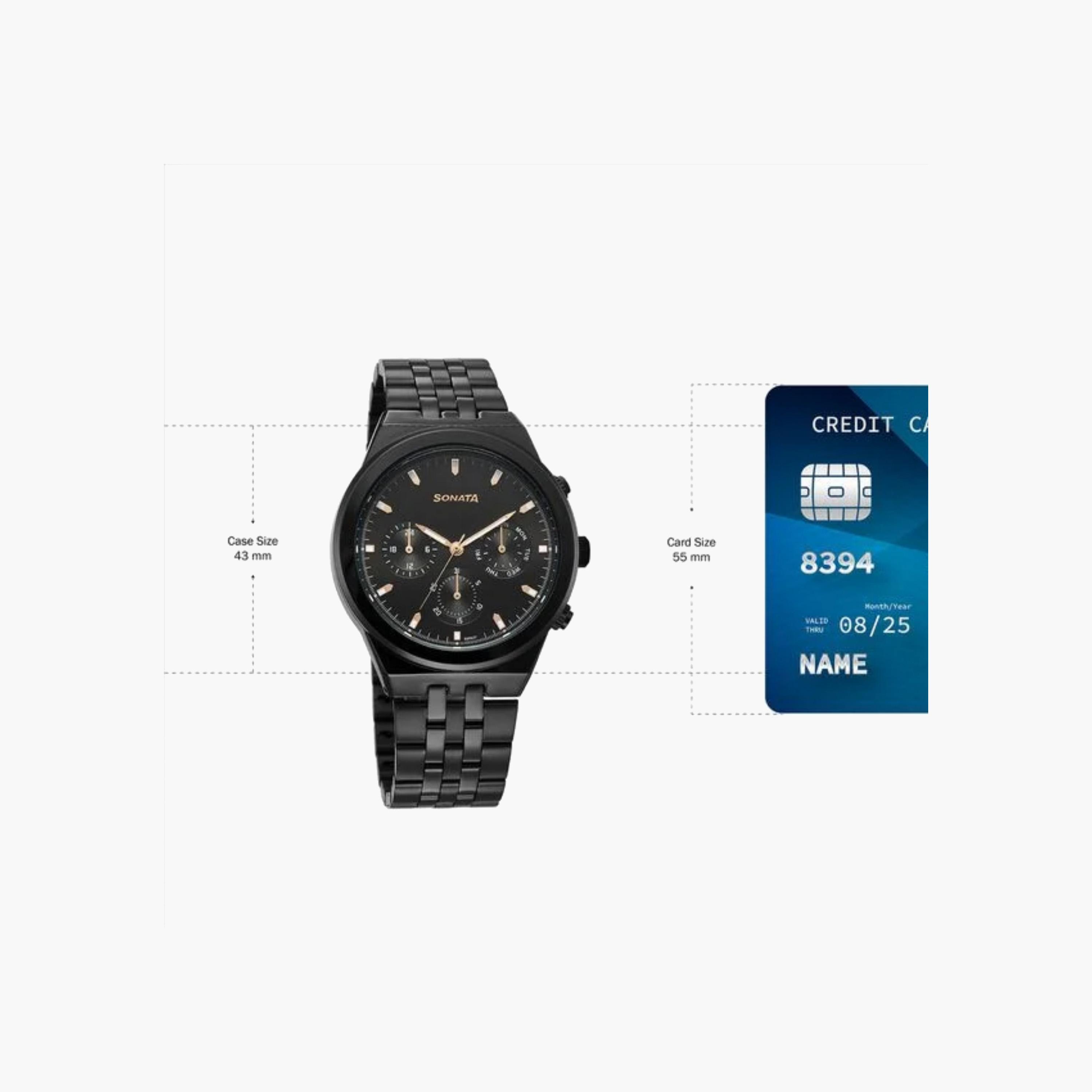 Sonata Black Chronograph Watch with Metal Strap-men-watchesandjewellery-watches-image-5