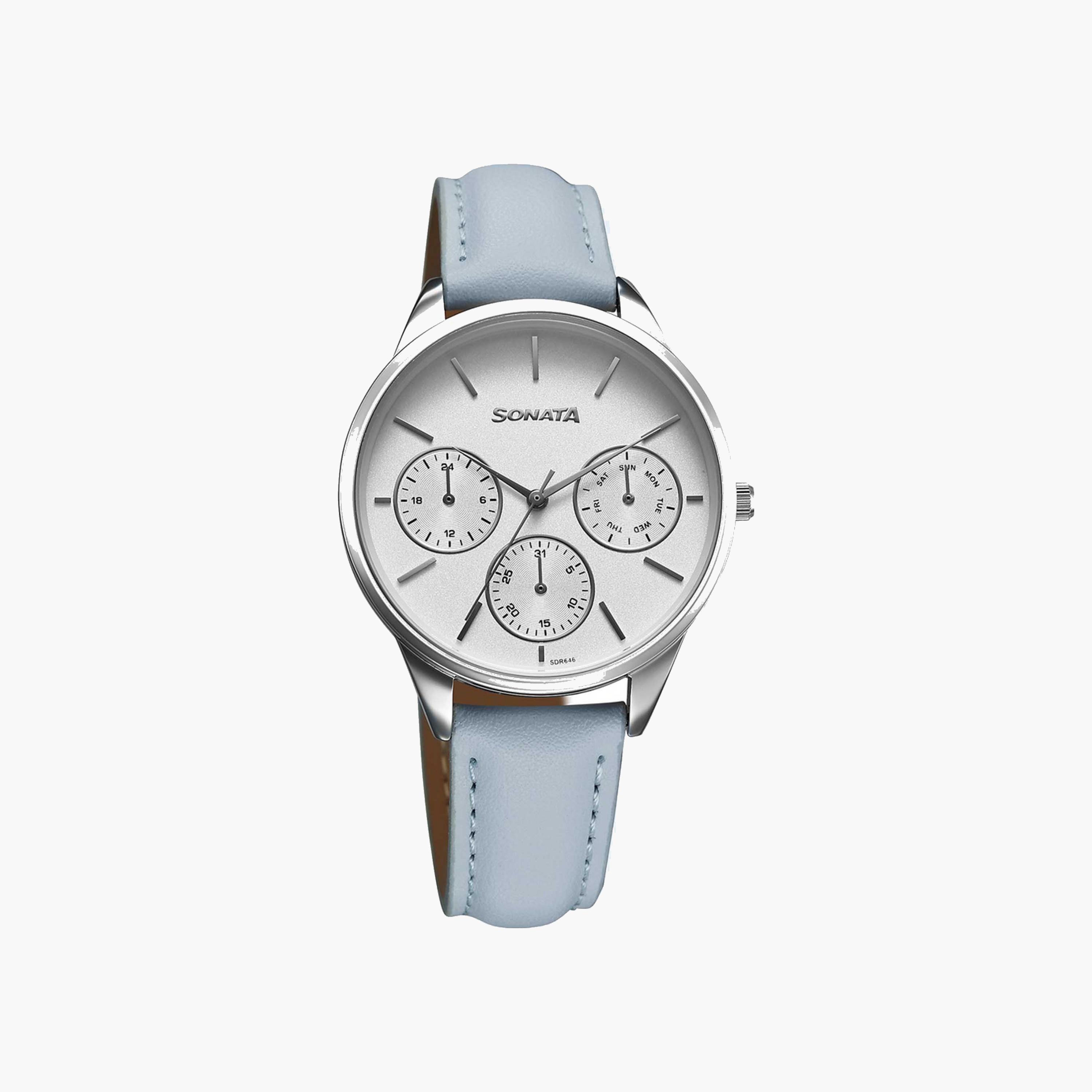 Sonata Silver Round Dial Blue Strap Watch-women-watchesandjewellery-watches-image-1