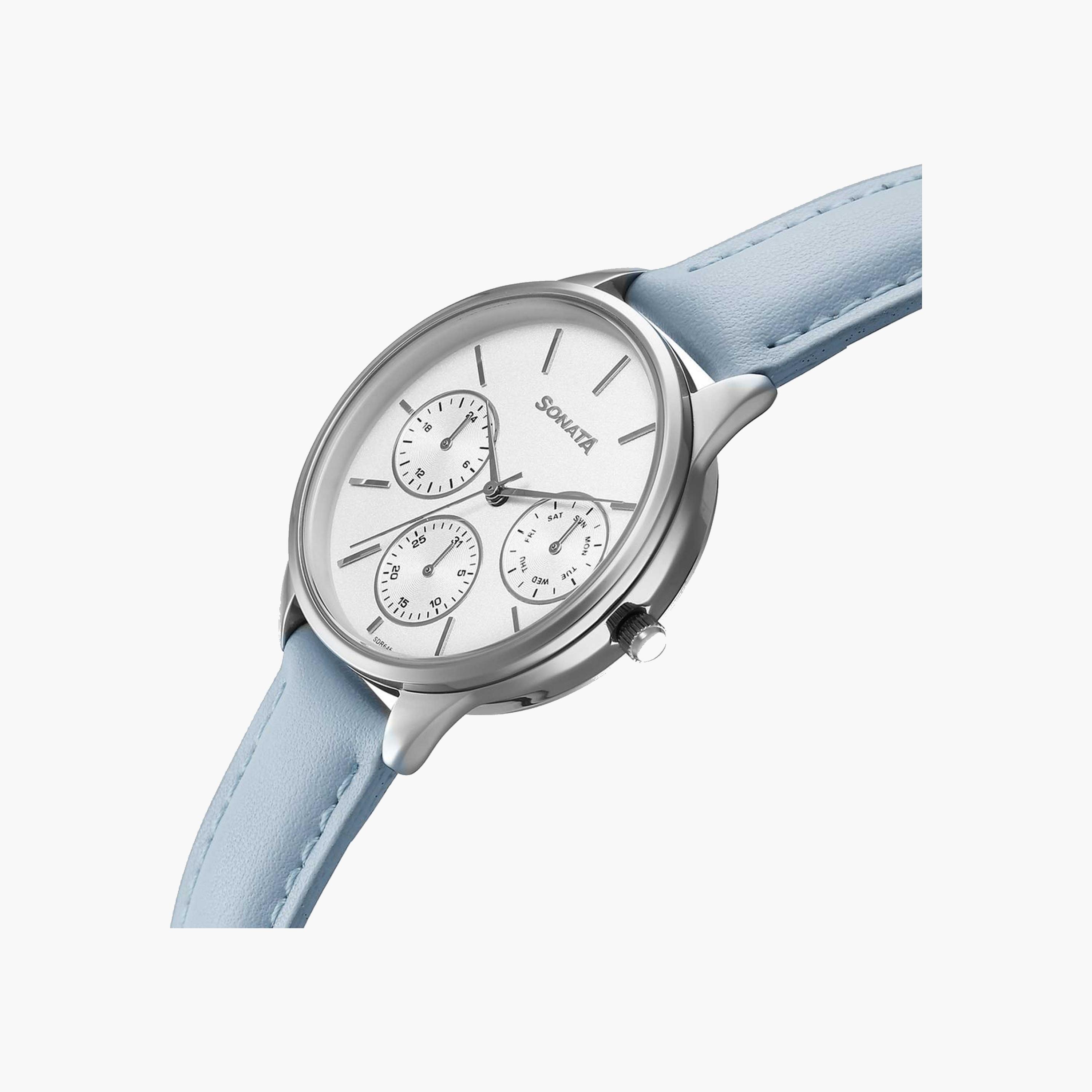 Sonata Silver Round Dial Blue Strap Watch-women-watchesandjewellery-watches-image-2