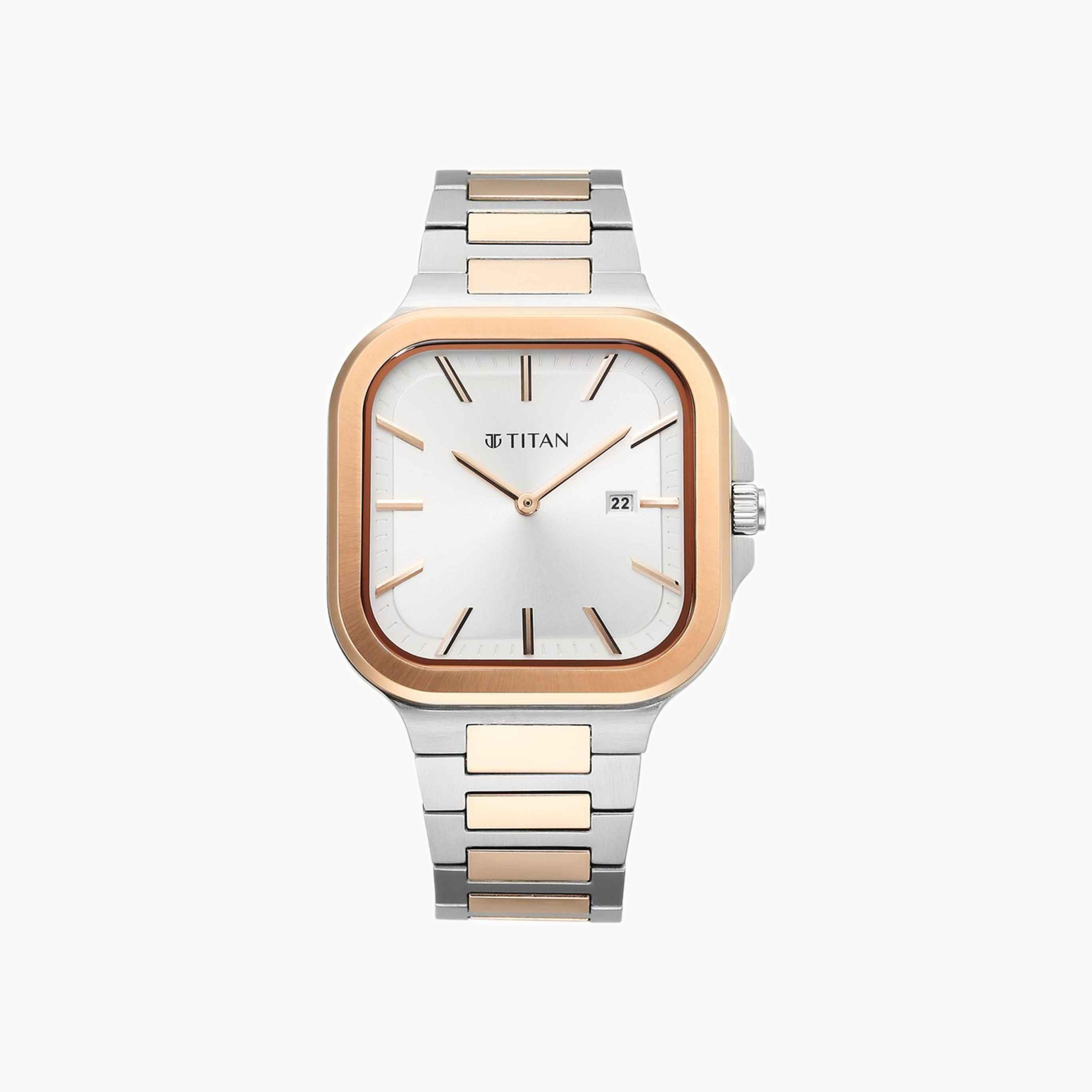 Two-Tone Square Analogue Watch-men-watchesandjewellery-watches-image-1