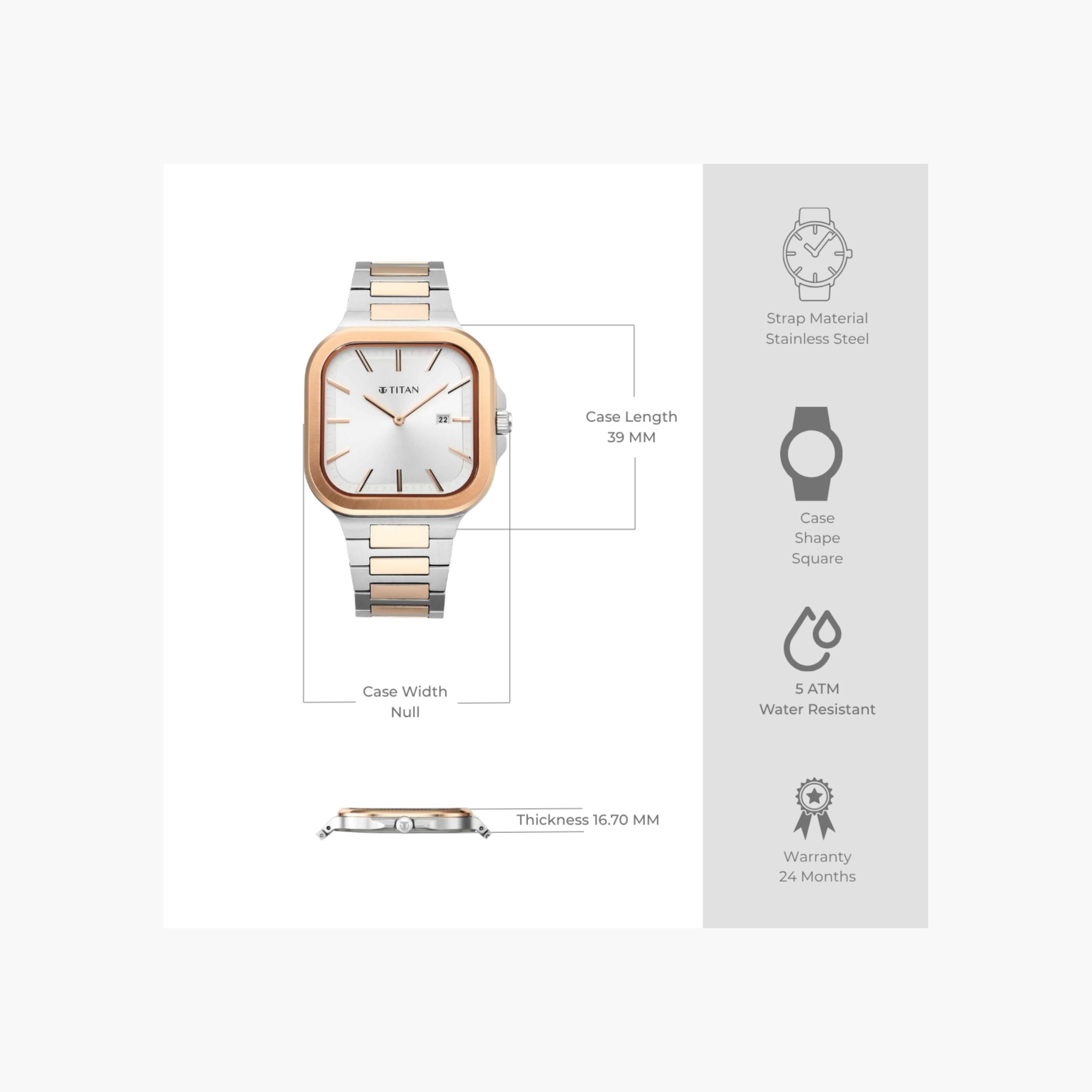 Two-Tone Square Analogue Watch-men-watchesandjewellery-watches-image-6